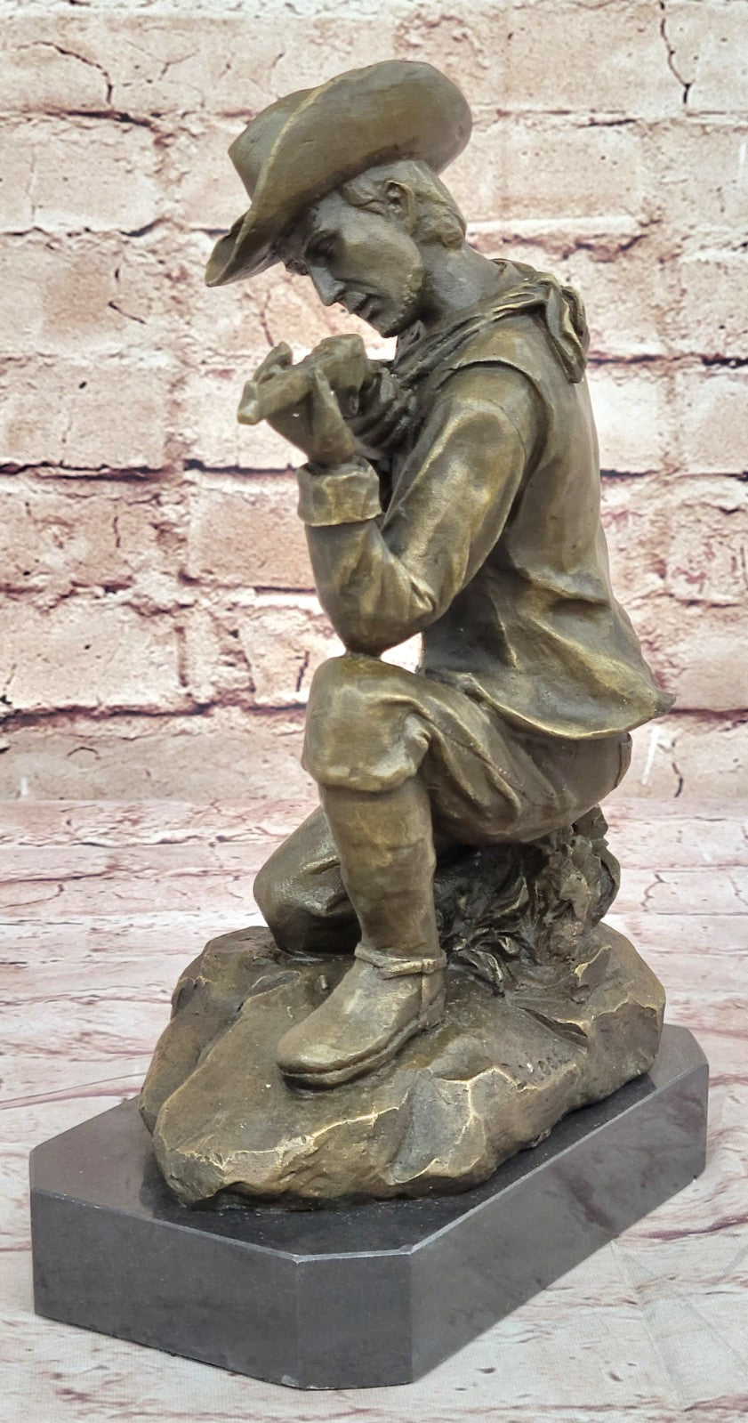 Handcrafted bronze sculpture SALE Rifle Bullet Gun W/ Cowboy Deco Art Western