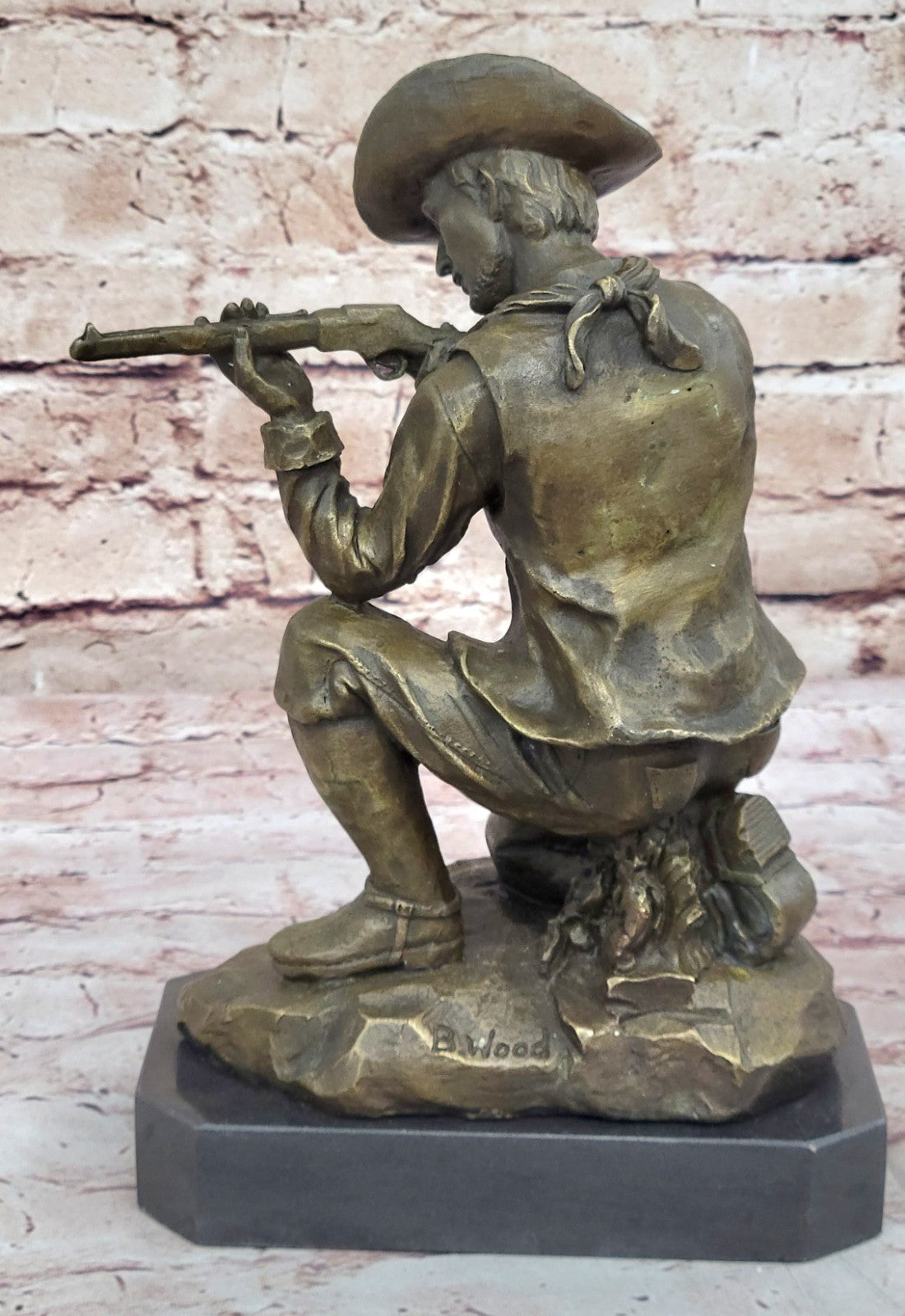 Handcrafted bronze sculpture SALE Rifle Bullet Gun W/ Cowboy Deco Art Western