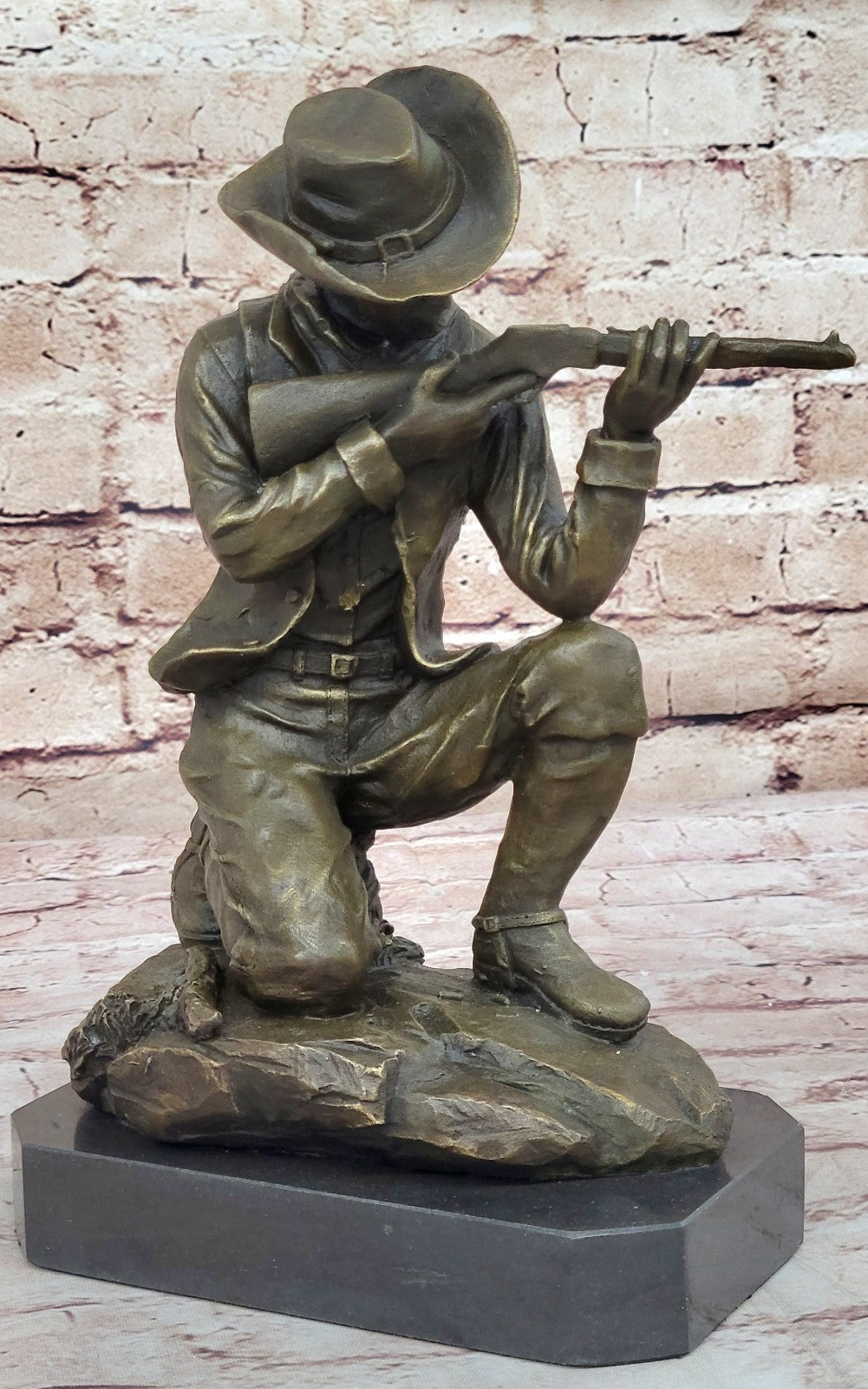 Handcrafted bronze sculpture SALE Rifle Bullet Gun W/ Cowboy Deco Art Western