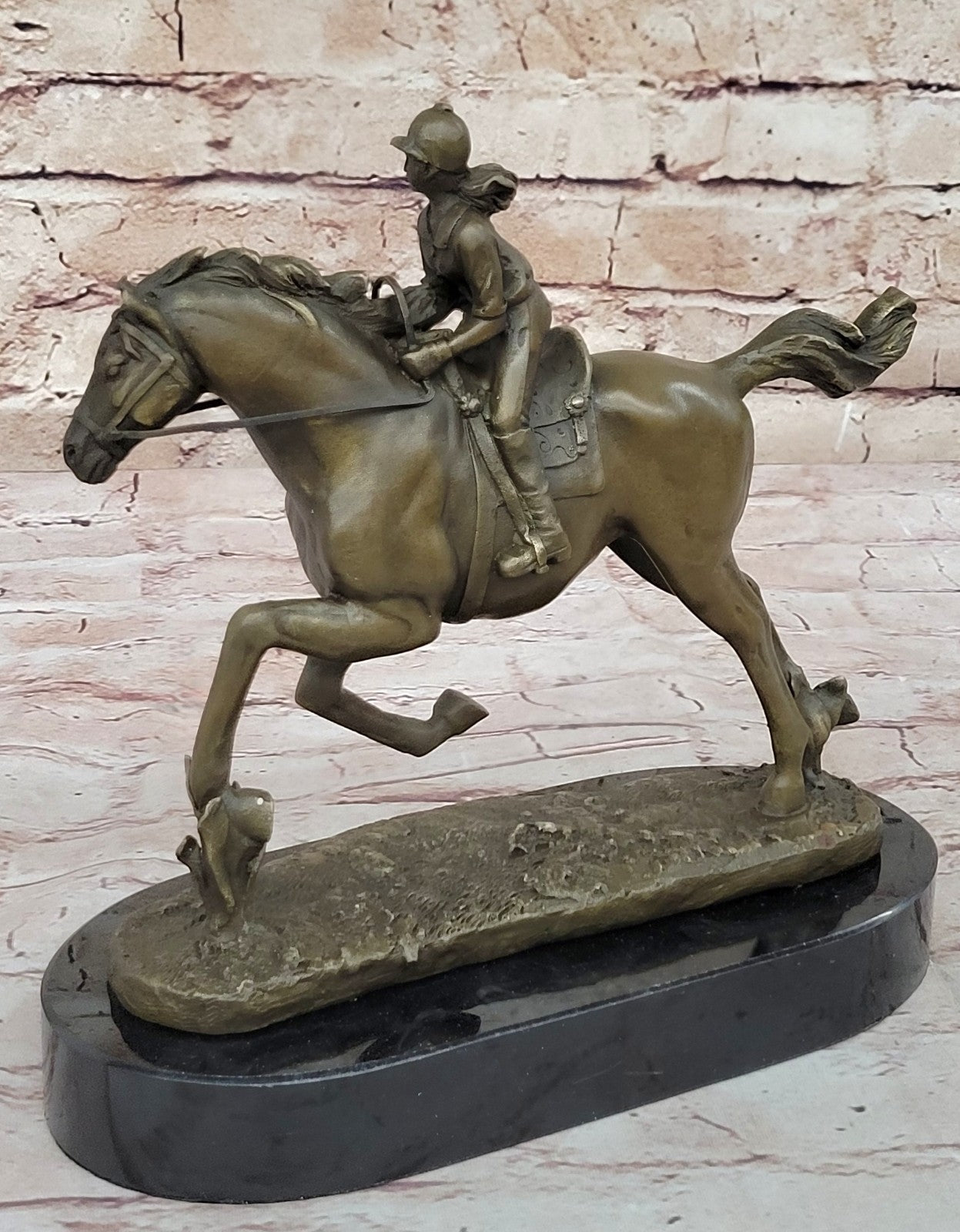 Handcrafted bronze sculpture SALE Horse Racing Jockey Girl Art Western Deco Art