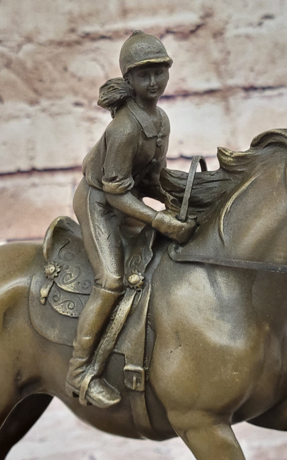 Handcrafted bronze sculpture SALE Horse Racing Jockey Girl Art Western Deco Art