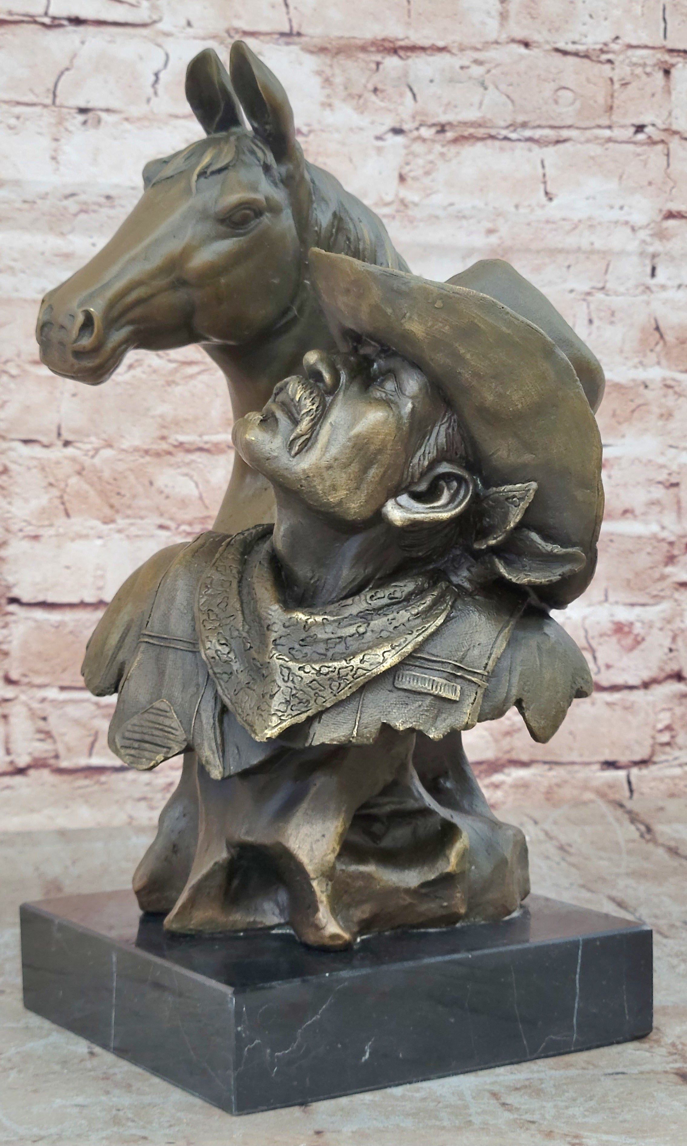 Original 100% Bronze Cowboy Stallion Horse Sculpture Signed Western Artwork