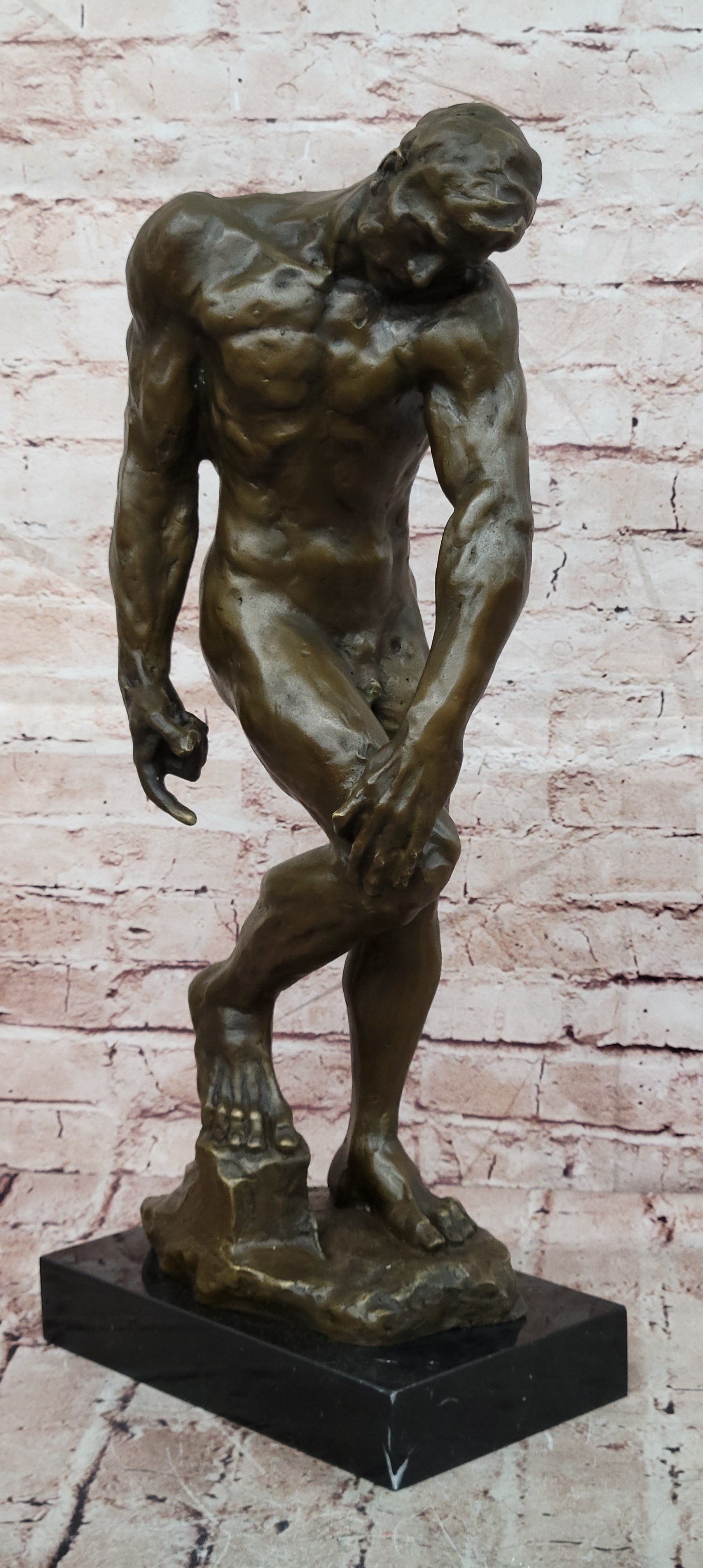 Fine Genuine Bronze Man Adam from Rodin Hand Made Lost Wax Method Nude Figurine