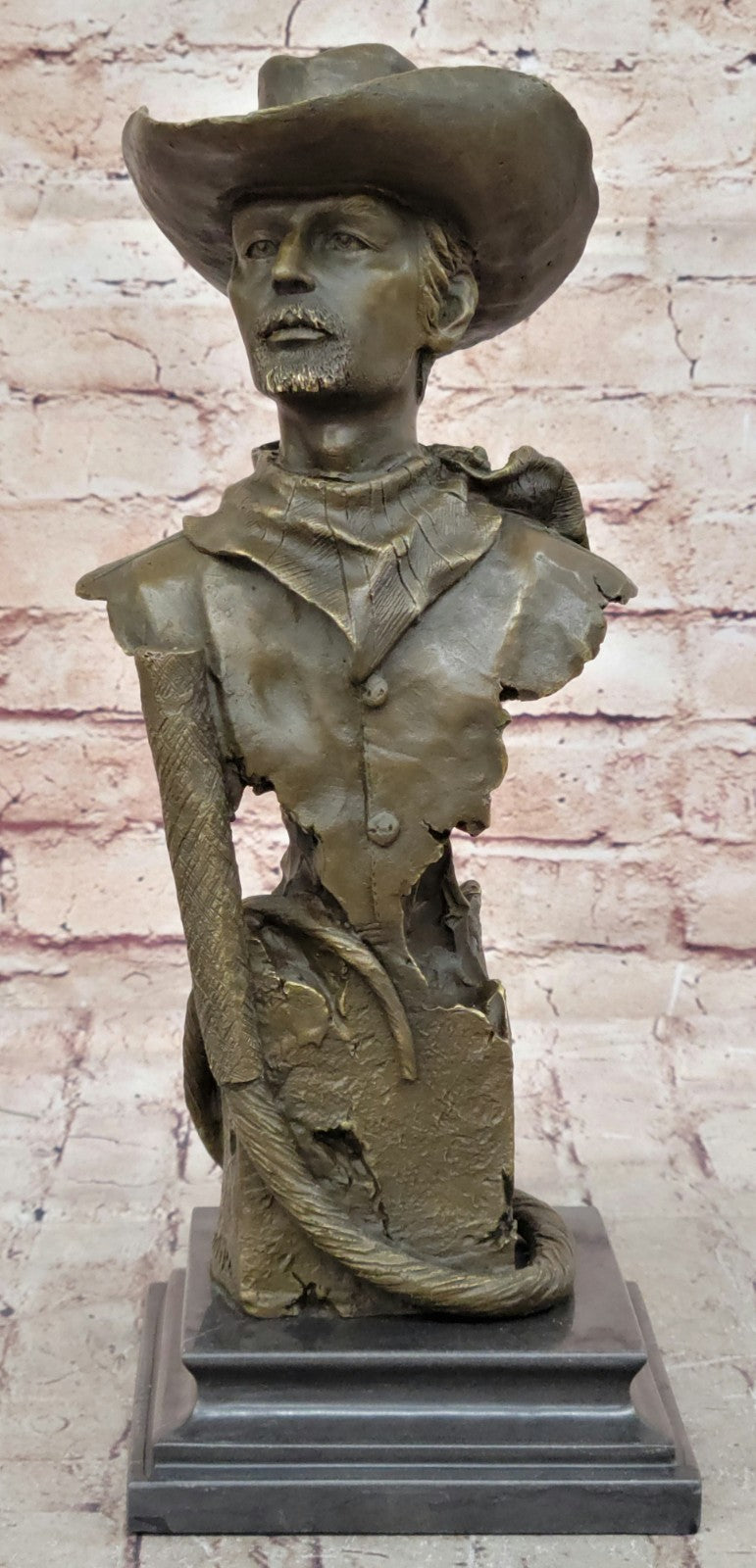 Western Gift Old West Cowboy with Whip Bronze Sculpture Marble Base Statue Figur