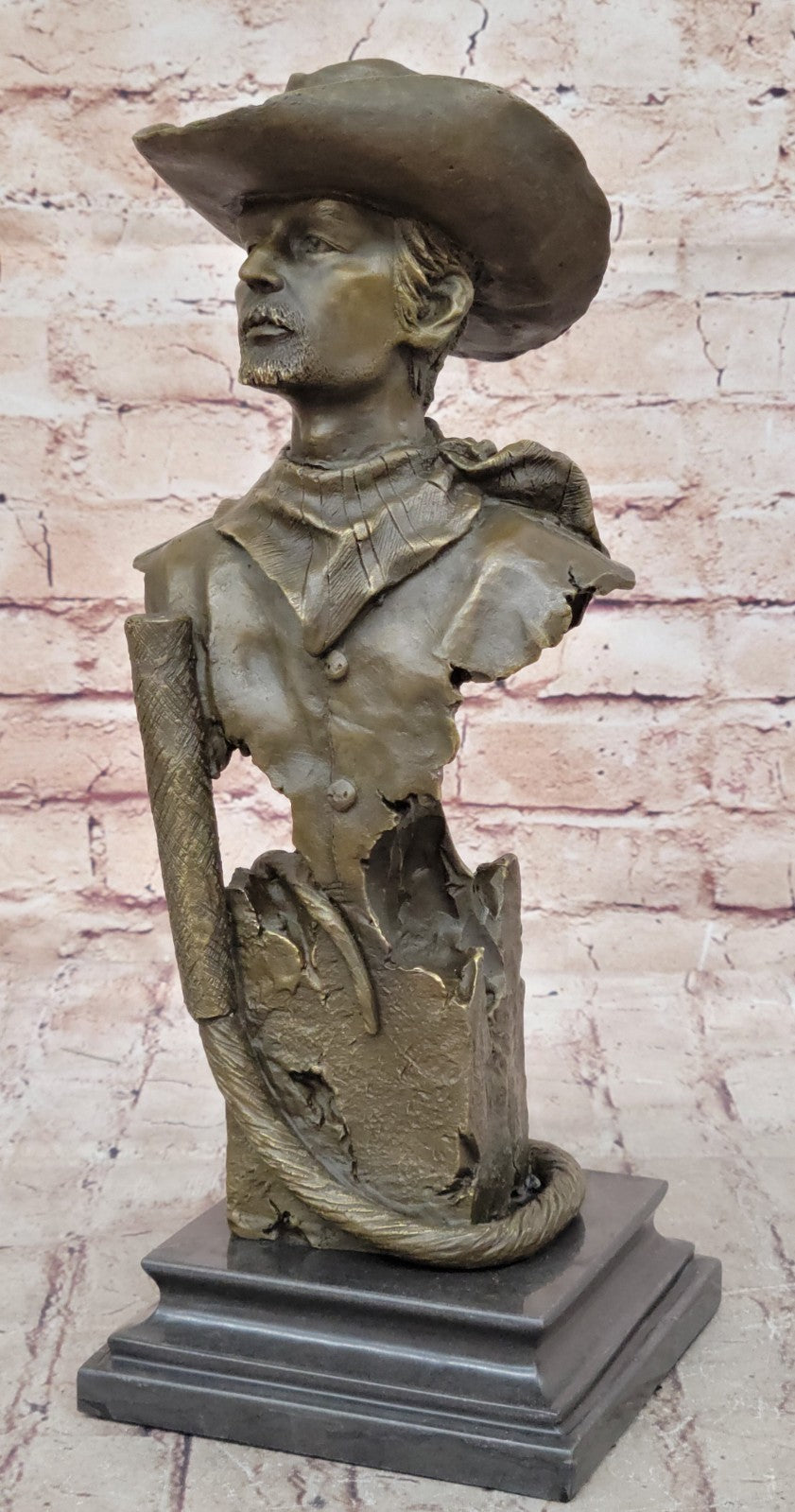 Western Gift Old West Cowboy with Whip Bronze Sculpture Marble Base Statue Figur