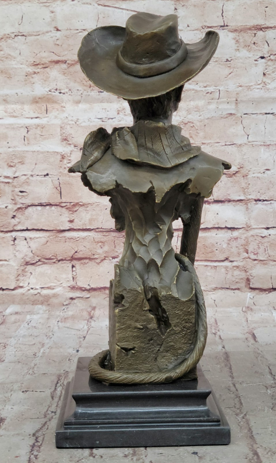 Western Gift Old West Cowboy with Whip Bronze Sculpture Marble Base Statue Figur