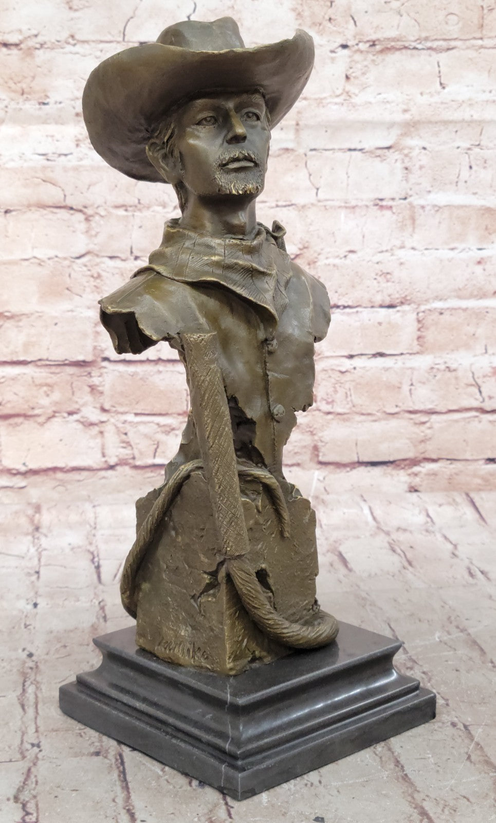 Western Gift Old West Cowboy with Whip Bronze Sculpture Marble Base Statue Figur