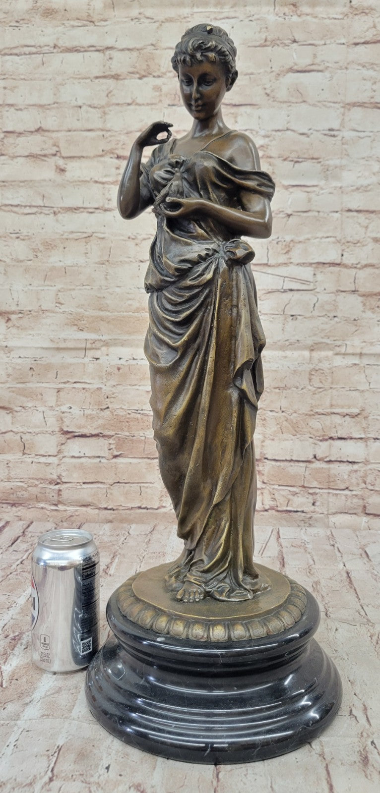 Genuine Bronze Metal on Marble Statue Classic Victorian Woman Artwork Sculpture