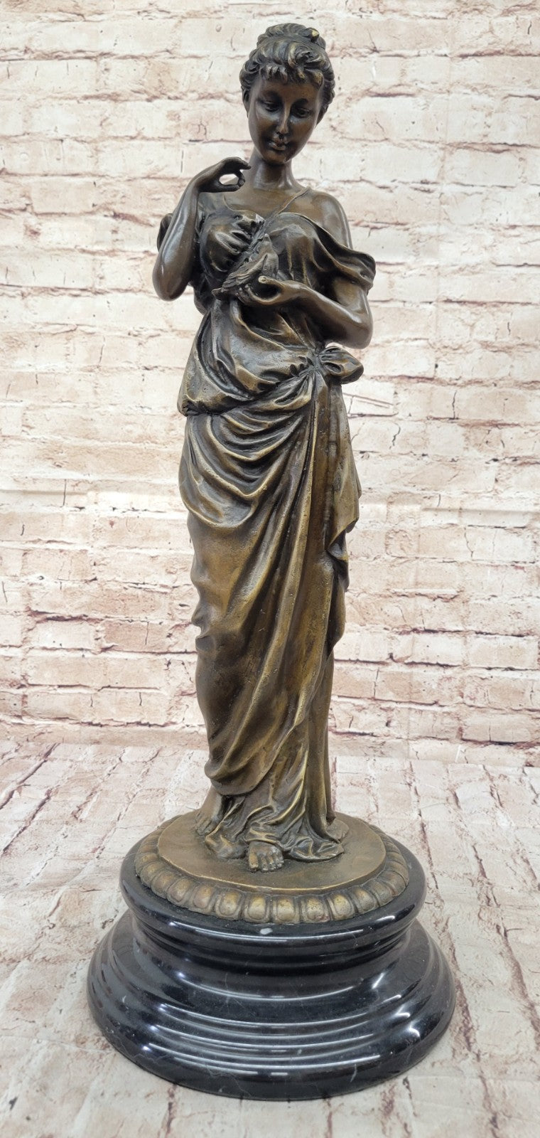 Genuine Bronze Metal on Marble Statue Classic Victorian Woman Artwork Sculpture