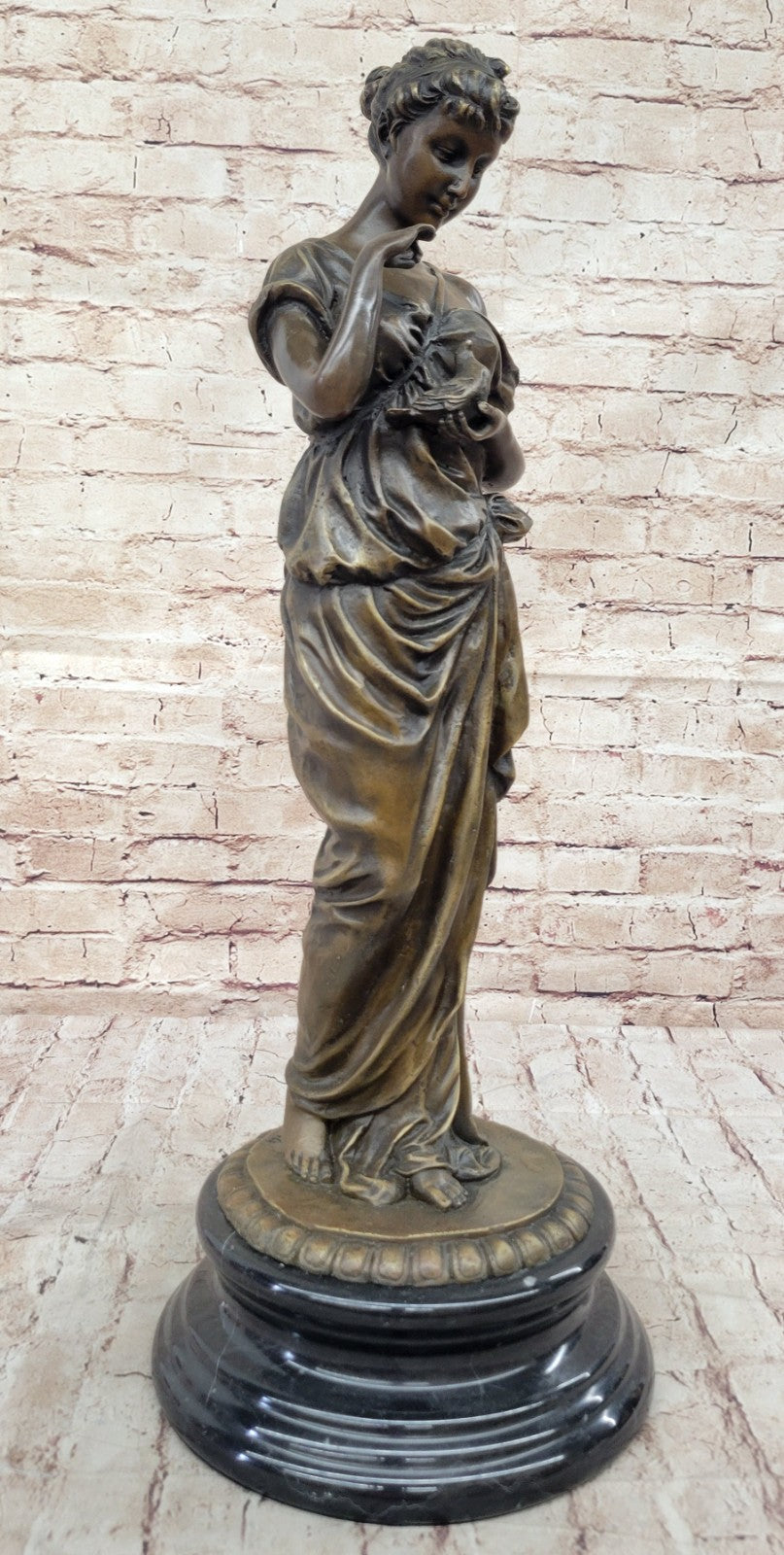 Genuine Bronze Metal on Marble Statue Classic Victorian Woman Artwork Sculpture