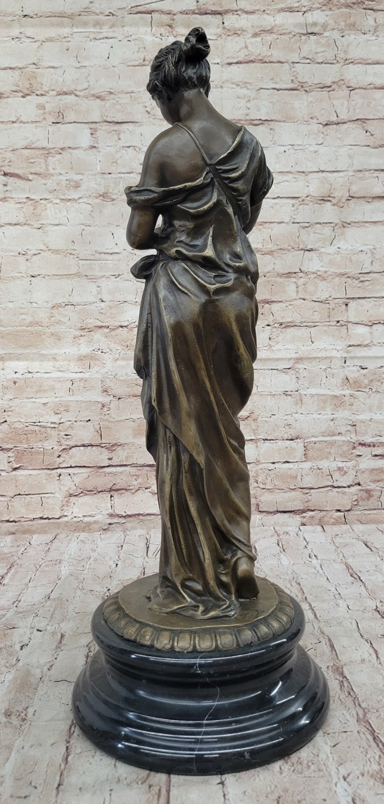 Genuine Bronze Metal on Marble Statue Classic Victorian Woman Artwork Sculpture