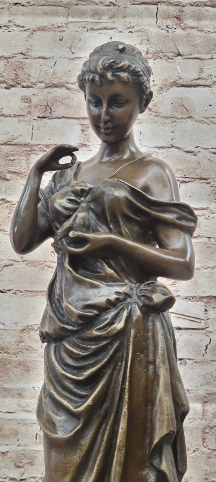 Genuine Bronze Metal on Marble Statue Classic Victorian Woman Artwork Sculpture