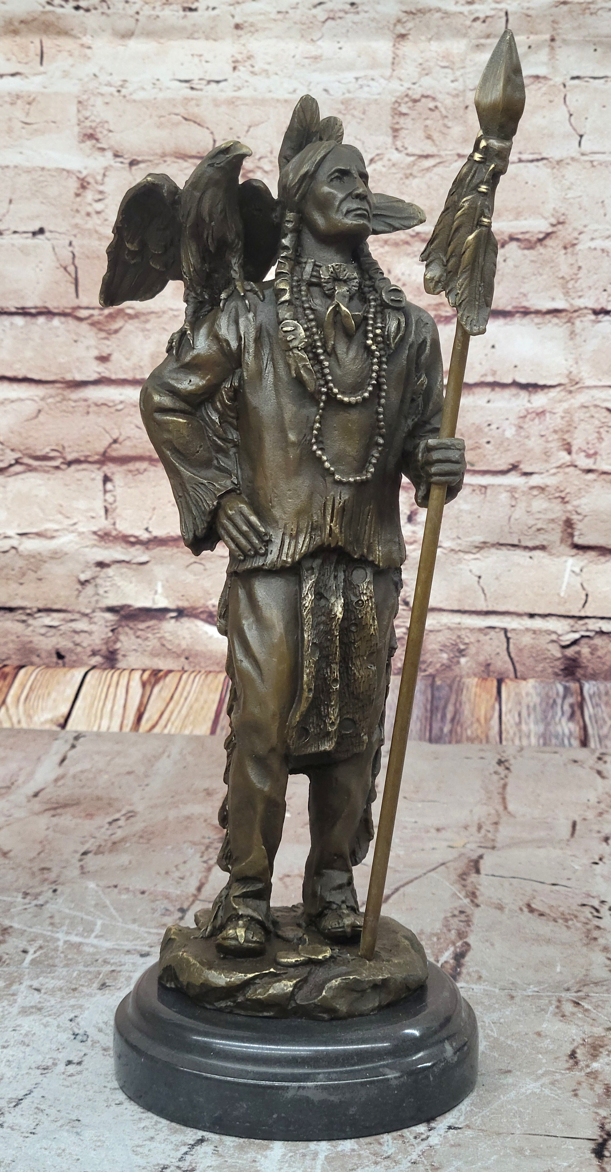 Miguel Lopez Eagle on my Shoulder Native American Indian Bronze Sculpture