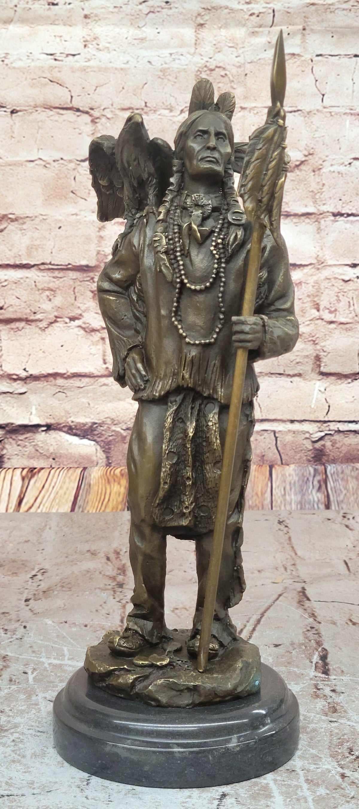 Miguel Lopez Eagle on my Shoulder Native American Indian Bronze Sculpture