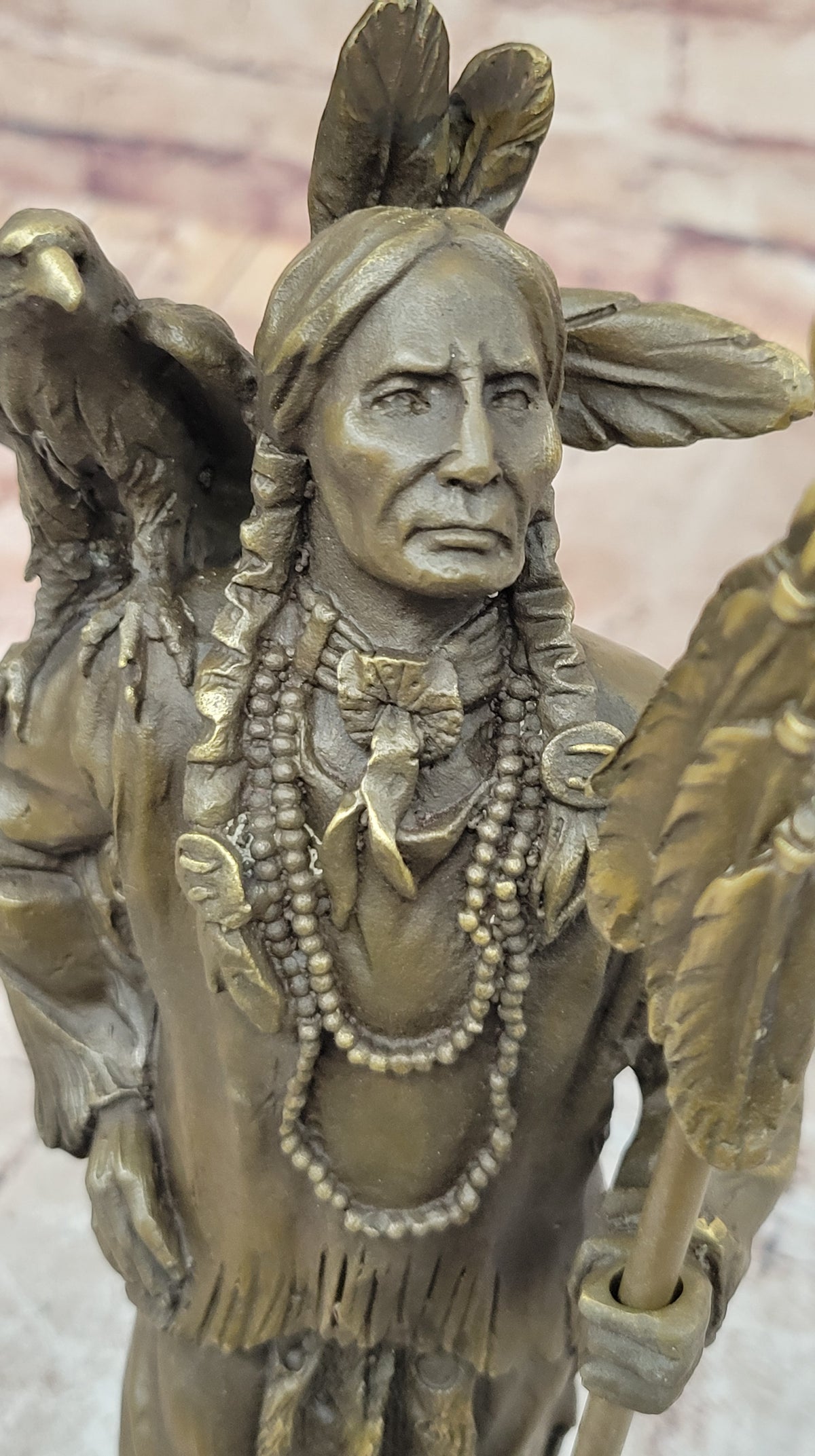 Miguel Lopez Eagle on my Shoulder Native American Indian Bronze Sculpture