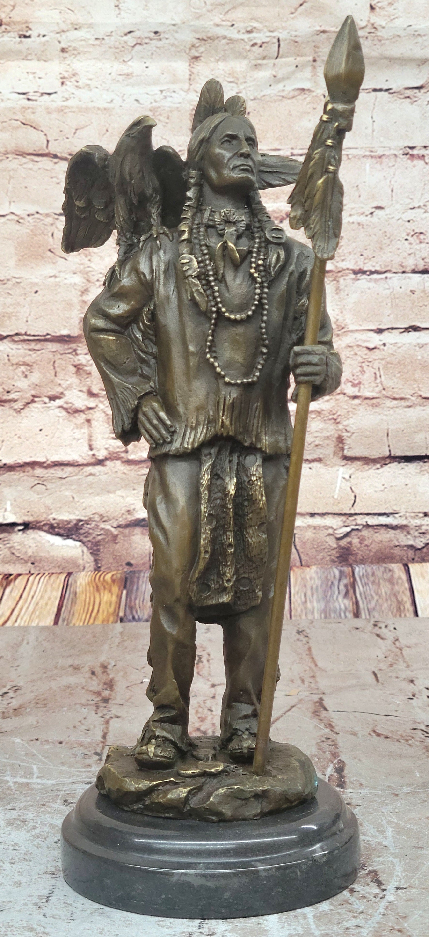 Miguel Lopez Eagle on my Shoulder Native American Indian Bronze Sculpture