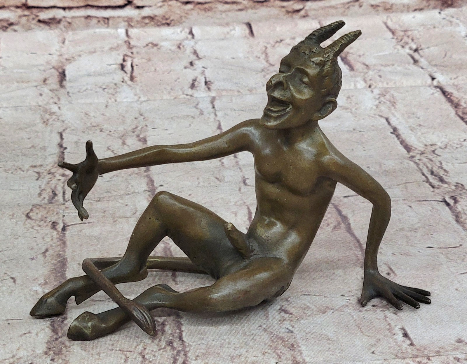 SIGNED BRONZE SCULPTURE NUDE SATYR EROTIC FAUN HOT CAST EROTIC ART FIGURINE SALE