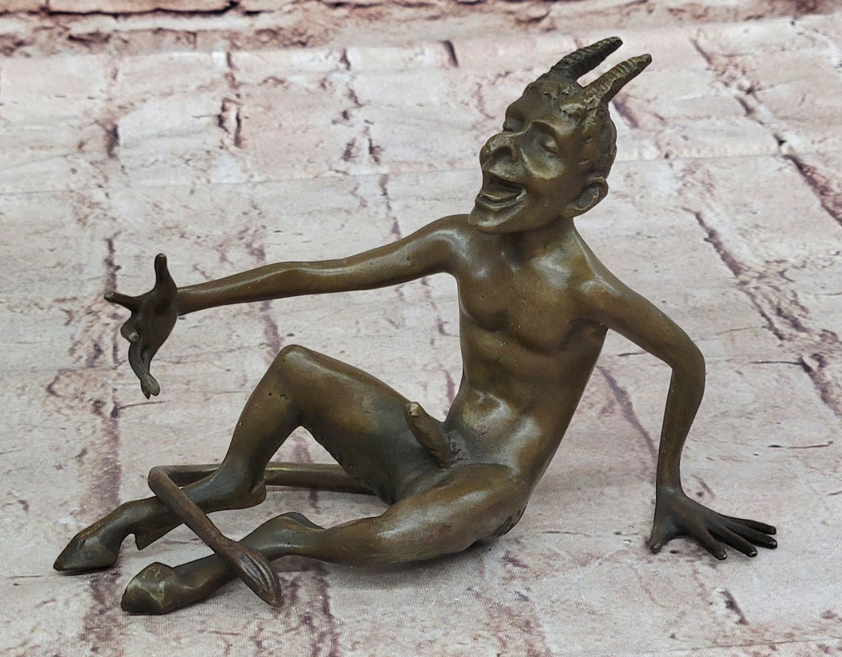 SIGNED BRONZE SCULPTURE NUDE SATYR EROTIC FAUN HOT CAST EROTIC ART FIGURINE SALE