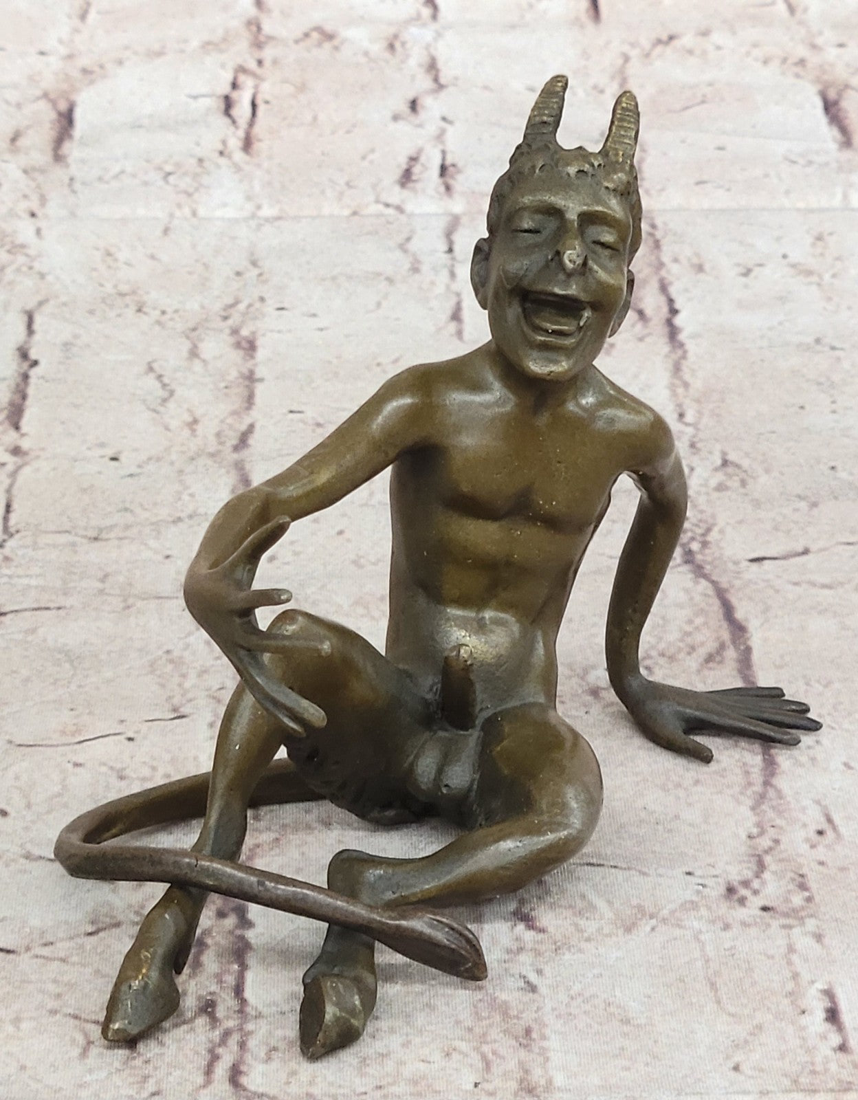 SIGNED BRONZE SCULPTURE NUDE SATYR EROTIC FAUN HOT CAST EROTIC ART FIGURINE SALE