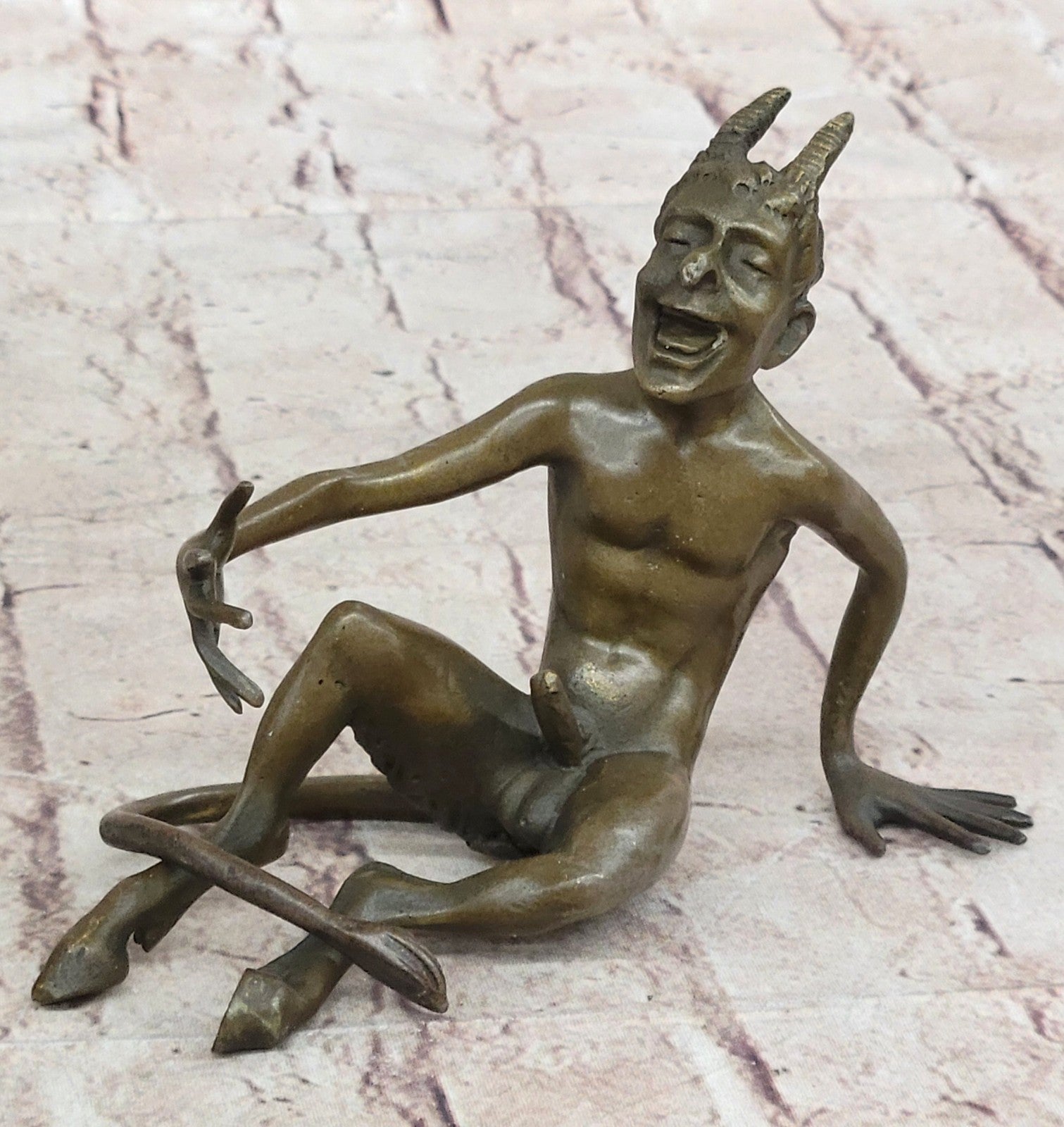 SIGNED BRONZE SCULPTURE NUDE SATYR EROTIC FAUN HOT CAST EROTIC ART FIGURINE SALE