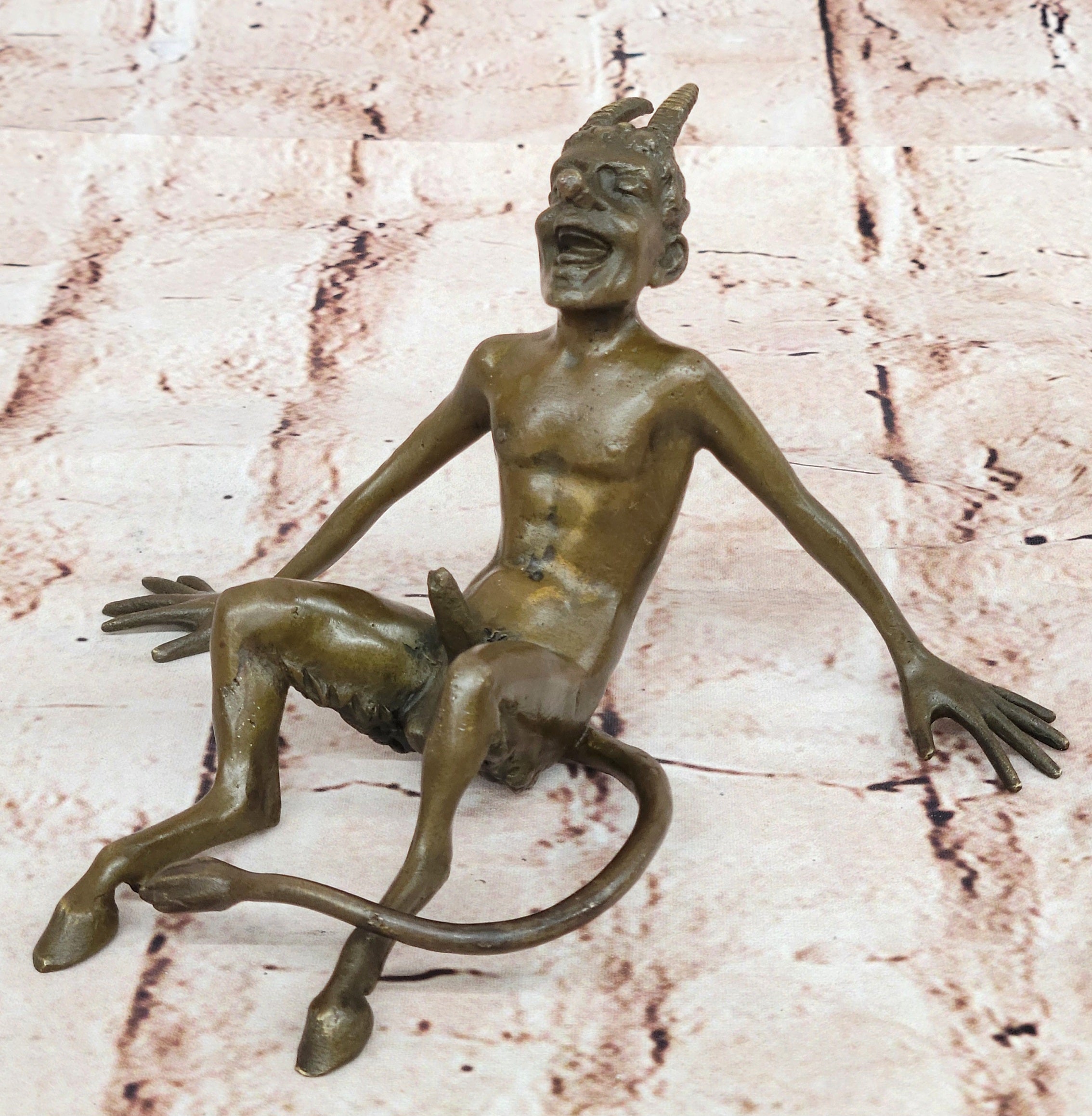 Nude Vienna Bronze Small DEVIL Satyr Faun Bermann Cold Painted Brass Austria