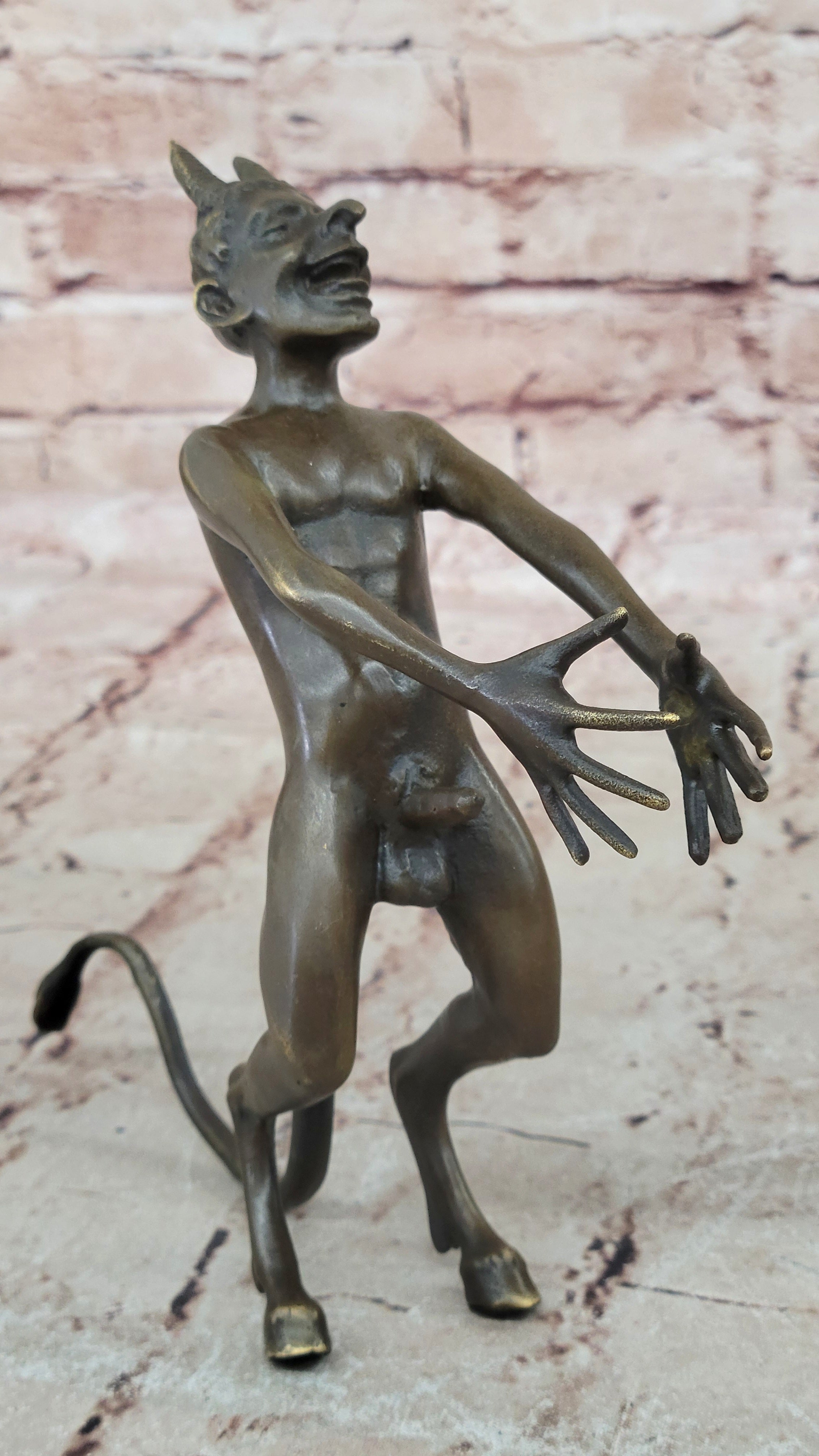 Excellent Quality Bronze Satyr Pan Faun Hand Made Erotic Sculpture Figurine Nude