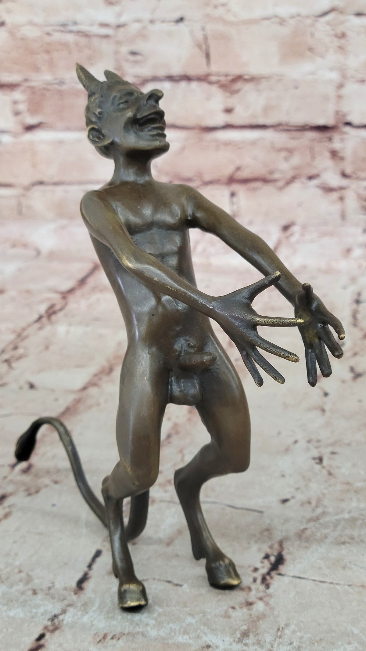Excellent Quality Bronze Satyr Pan Faun Hand Made Erotic Sculpture Figurine Nude