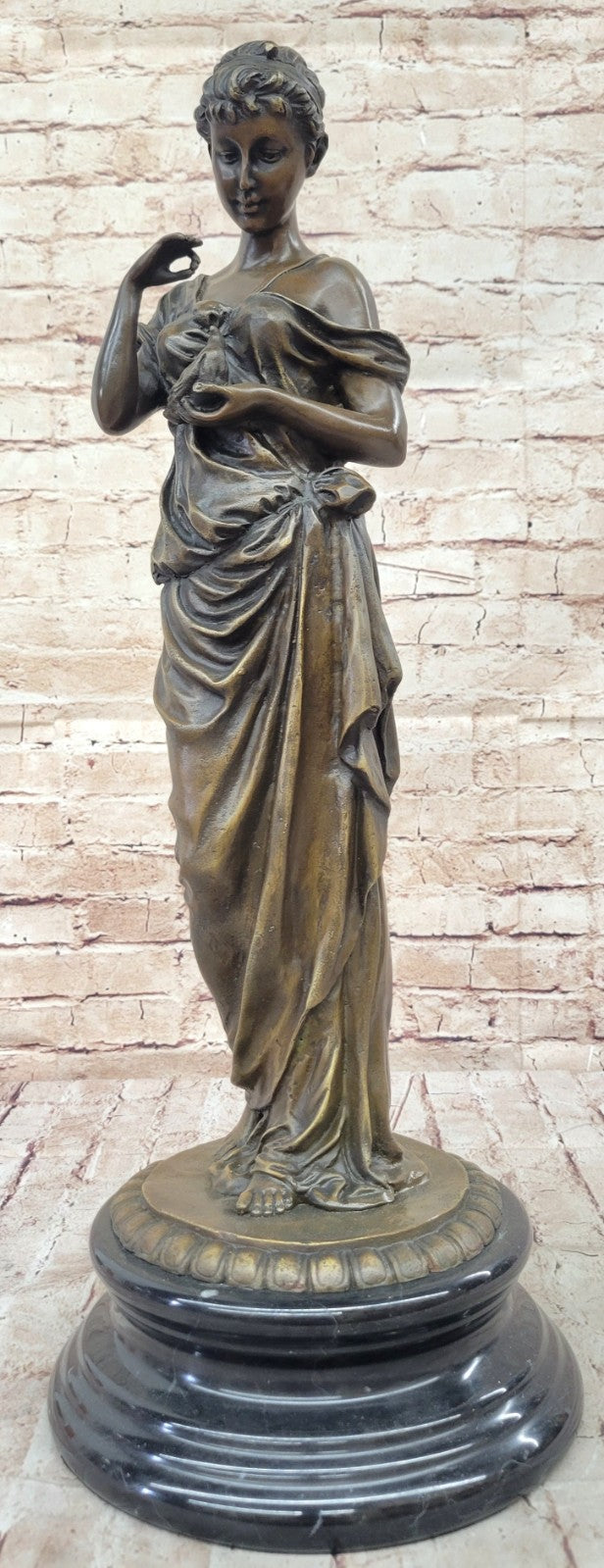 Genuine Bronze Metal on Marble Statue Classic Victorian Woman Artwork Sculpture