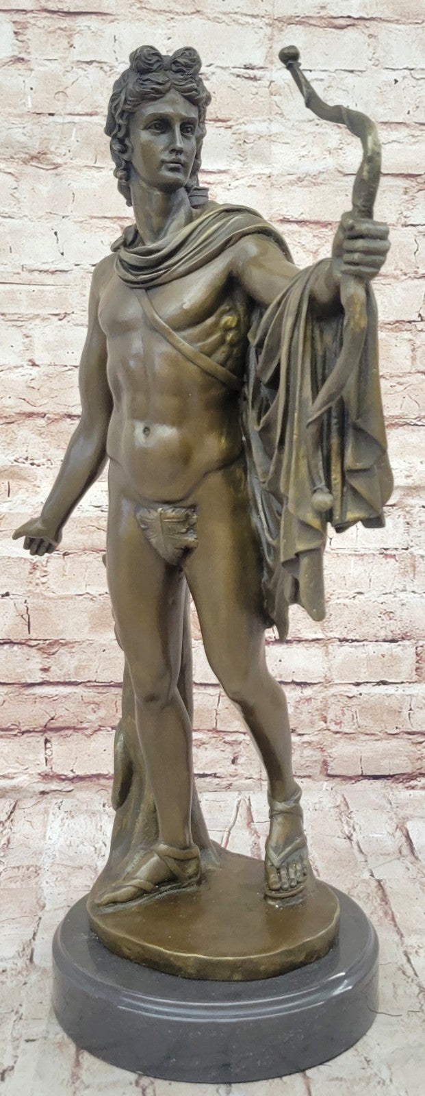 SIGNED APOLLO BRONZE SCULPTURE STATUE FIGURINE MARBLE NUDE FIGURE ART NOUVEAU