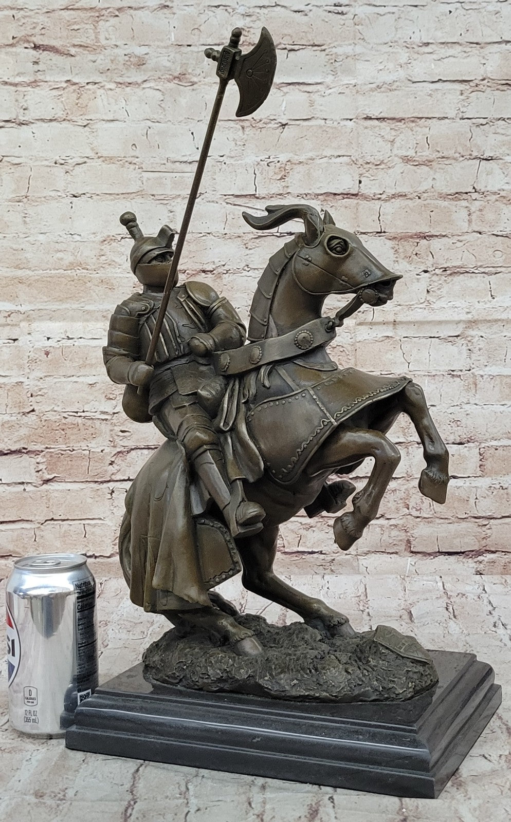 Medieval Armored Knight & Horse With Jousting Lance Statue Figure lost wax