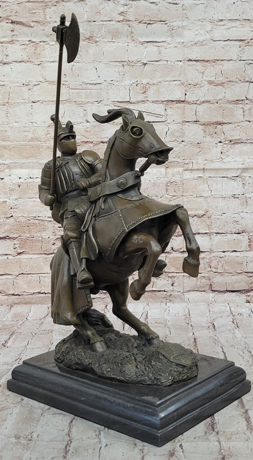 Medieval Armored Knight & Horse With Jousting Lance Statue Figure lost wax