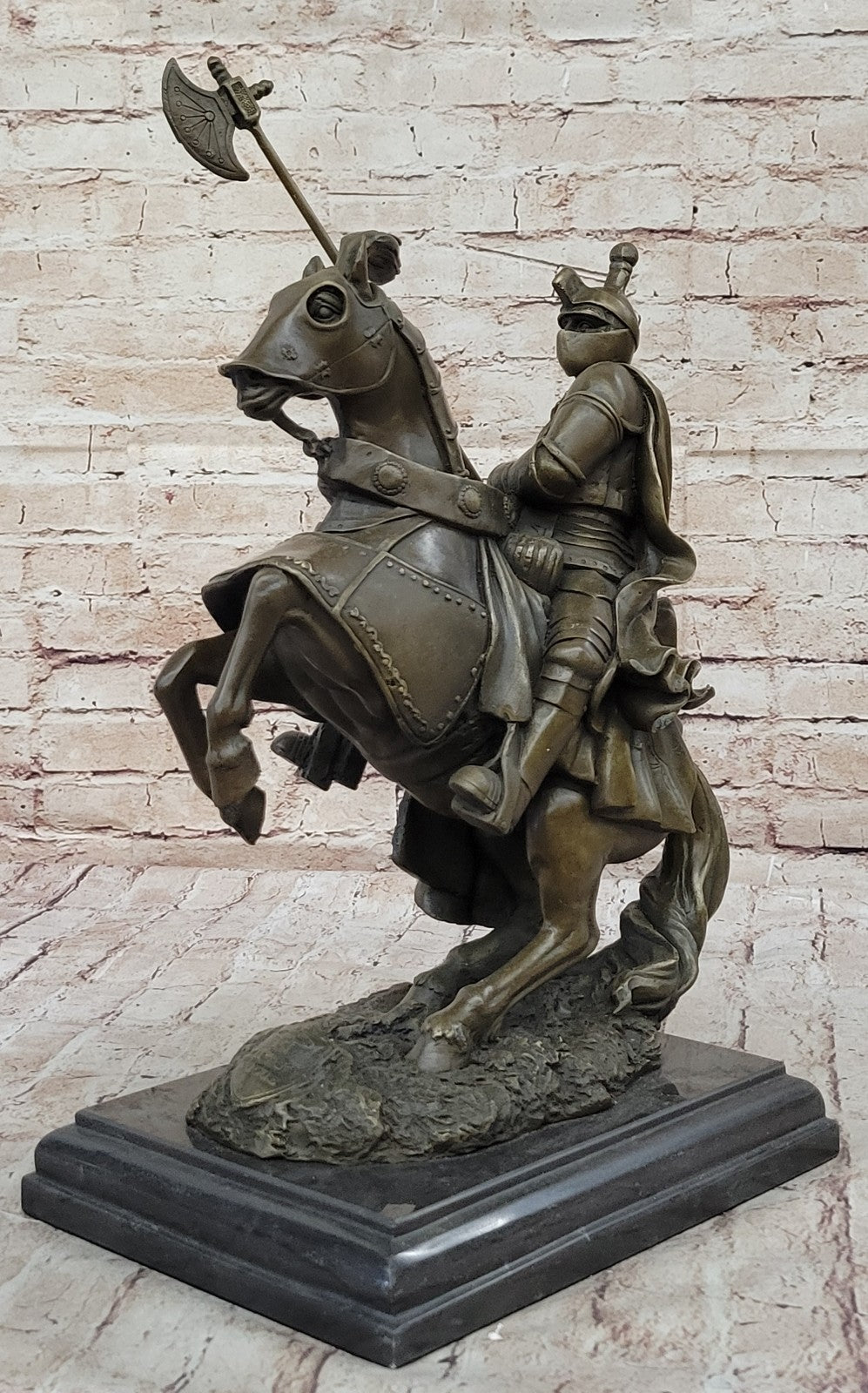 Medieval Armored Knight & Horse With Jousting Lance Statue Figure lost wax