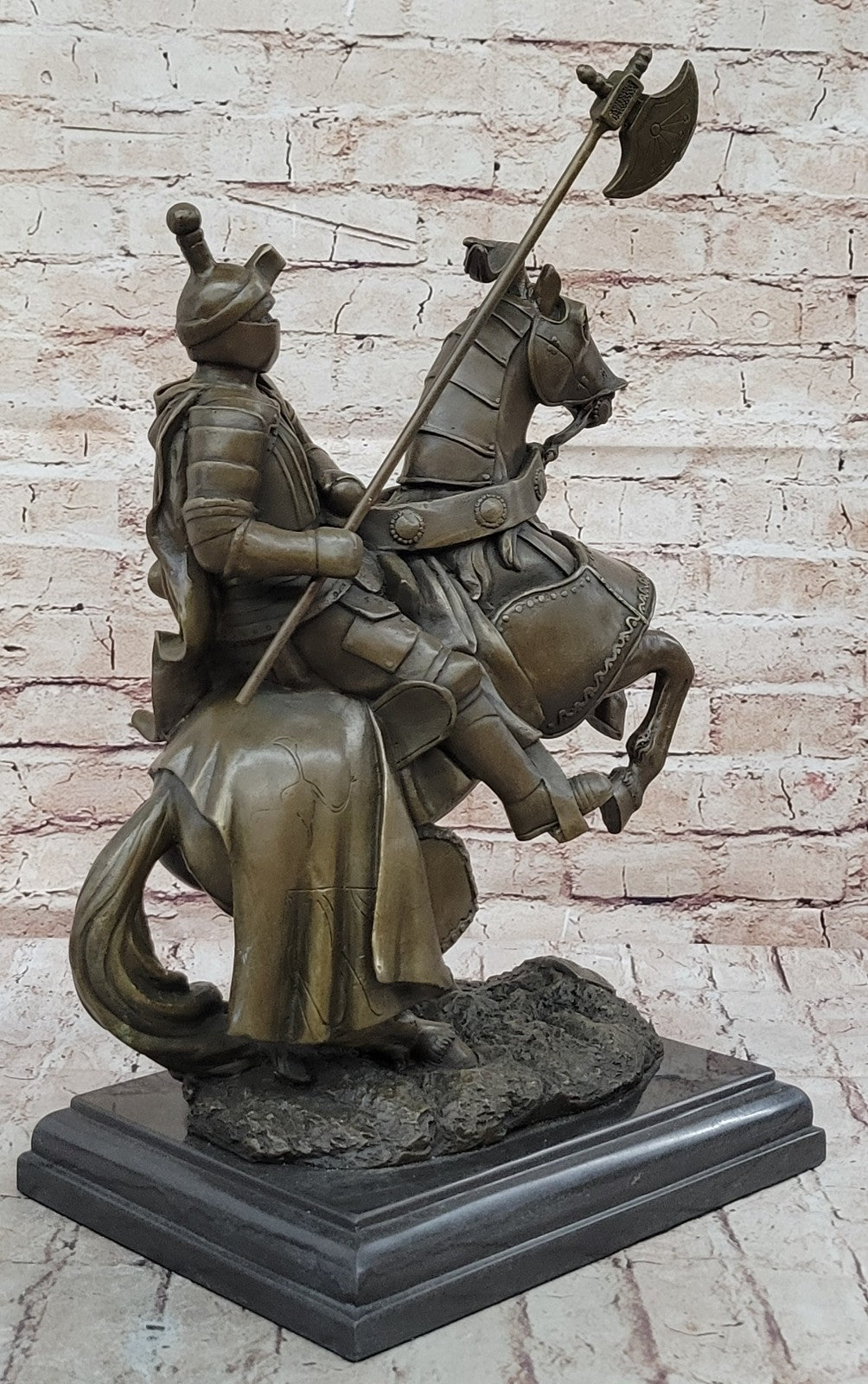 Medieval Armored Knight & Horse With Jousting Lance Statue Figure lost wax