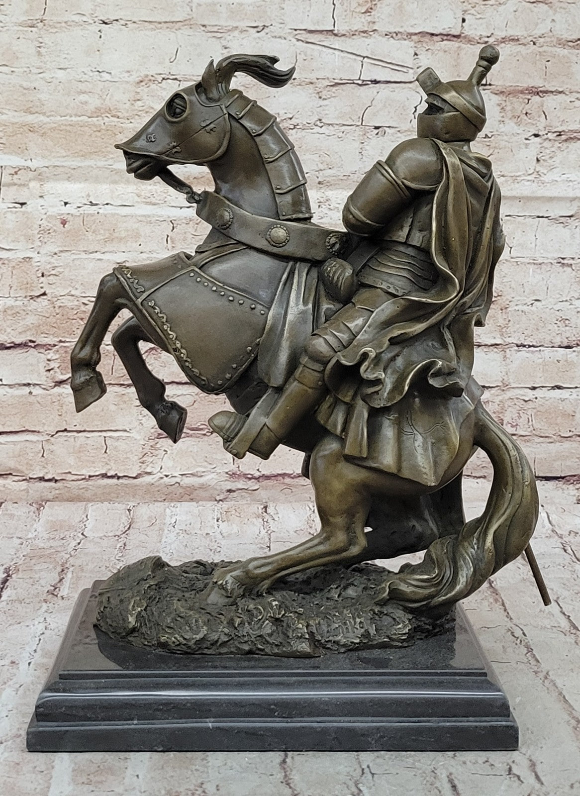 Medieval Armored Knight & Horse With Jousting Lance Statue Figure lost wax