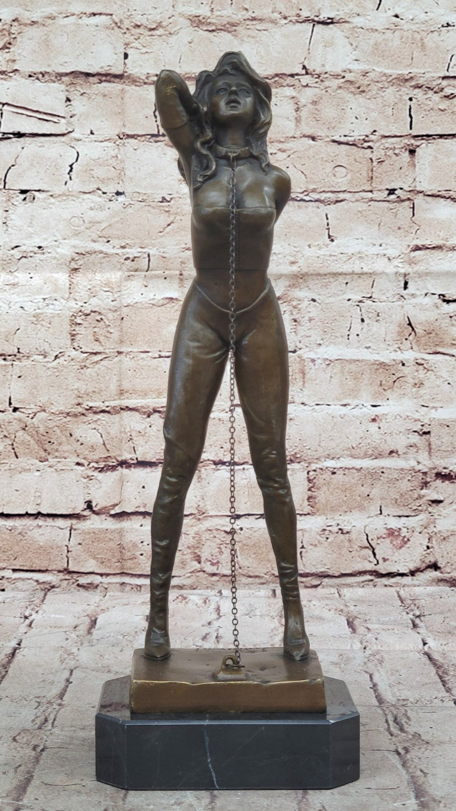 Erotic Girl Chastity- Erotic Sex Bronze - signed J.Mavchi Sculpture Marble Base Gift