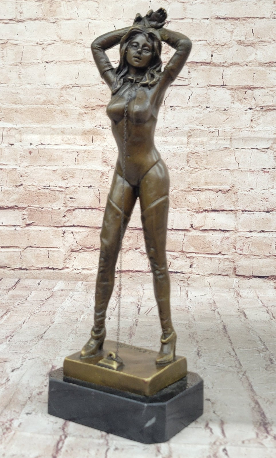 Art Deco Nude Bondage Girl Bronze Masterpiece by Preiss Marble Base Figurine