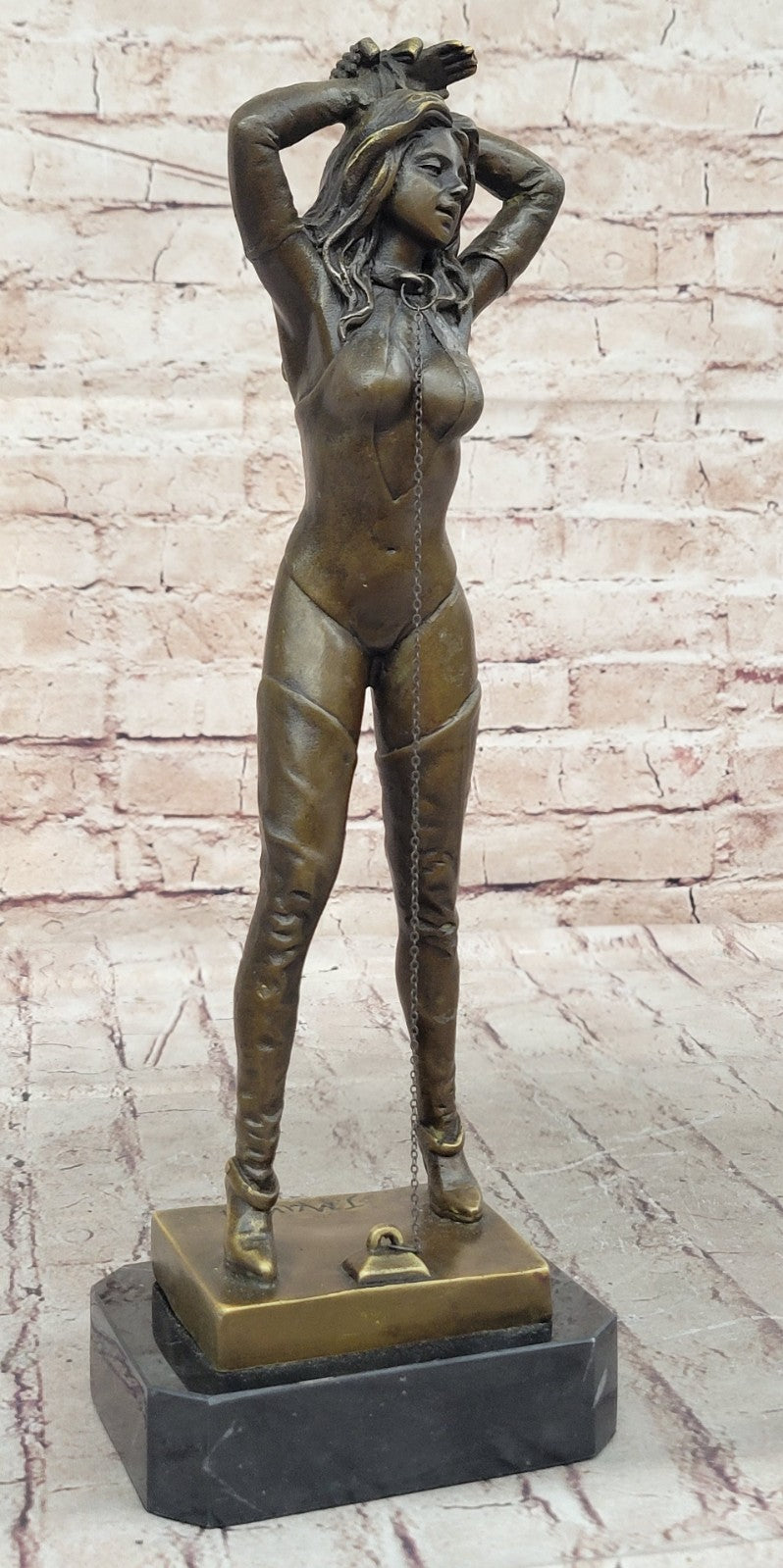 Art Deco Nude Bondage Girl Bronze Masterpiece by Preiss Marble Base Figurine