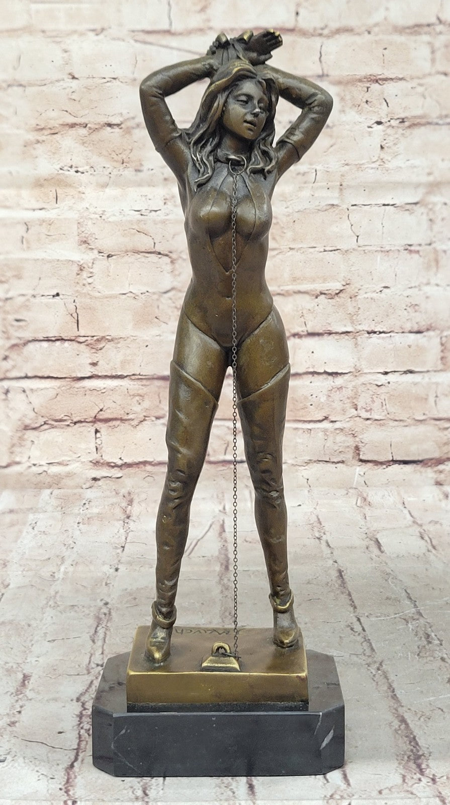 Art Deco Nude Bondage Girl Bronze Masterpiece by Preiss Marble Base Figurine