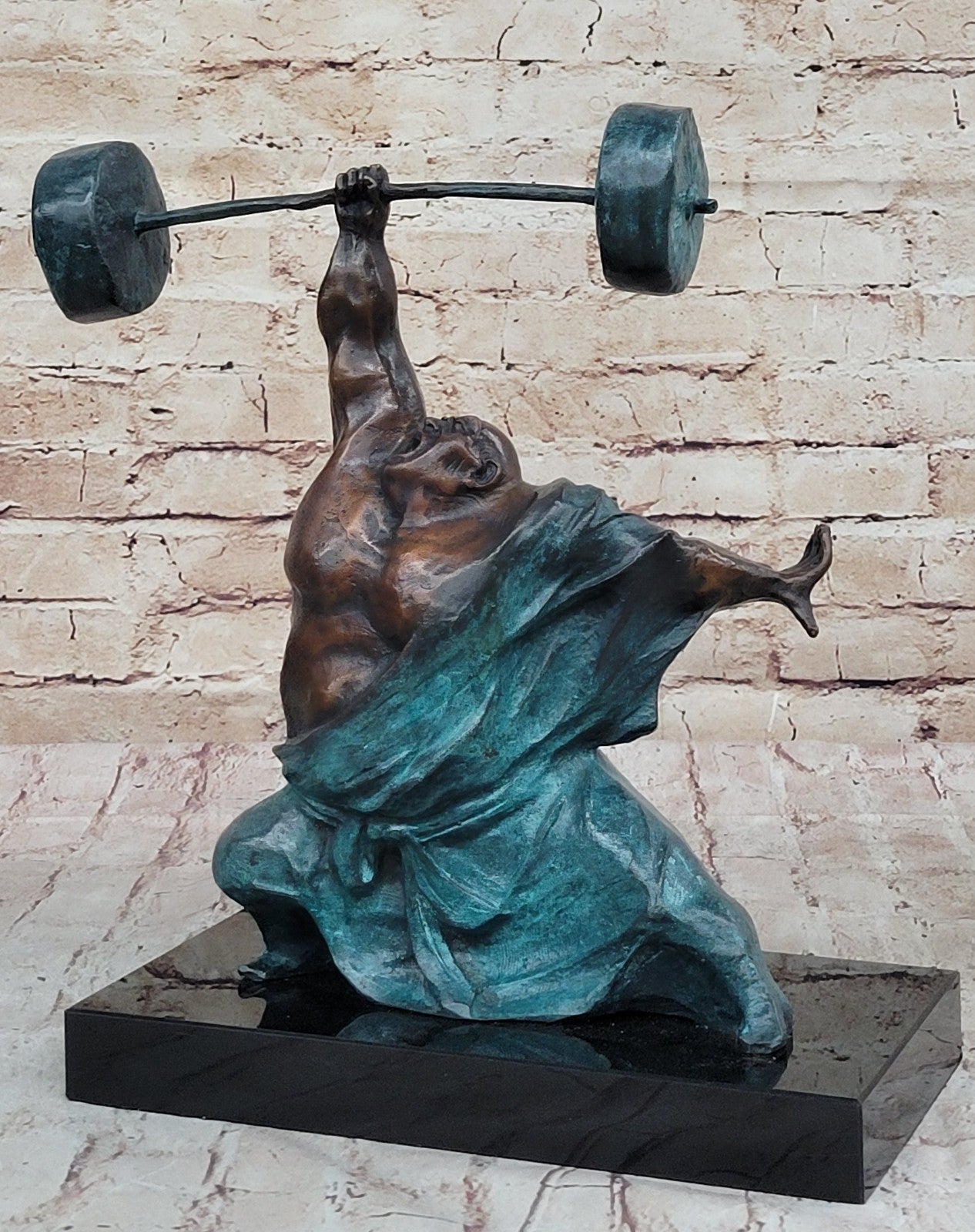 Handcrafted Detailed Weightlifters by French Artisan Milo Bronze Sculpture Decor