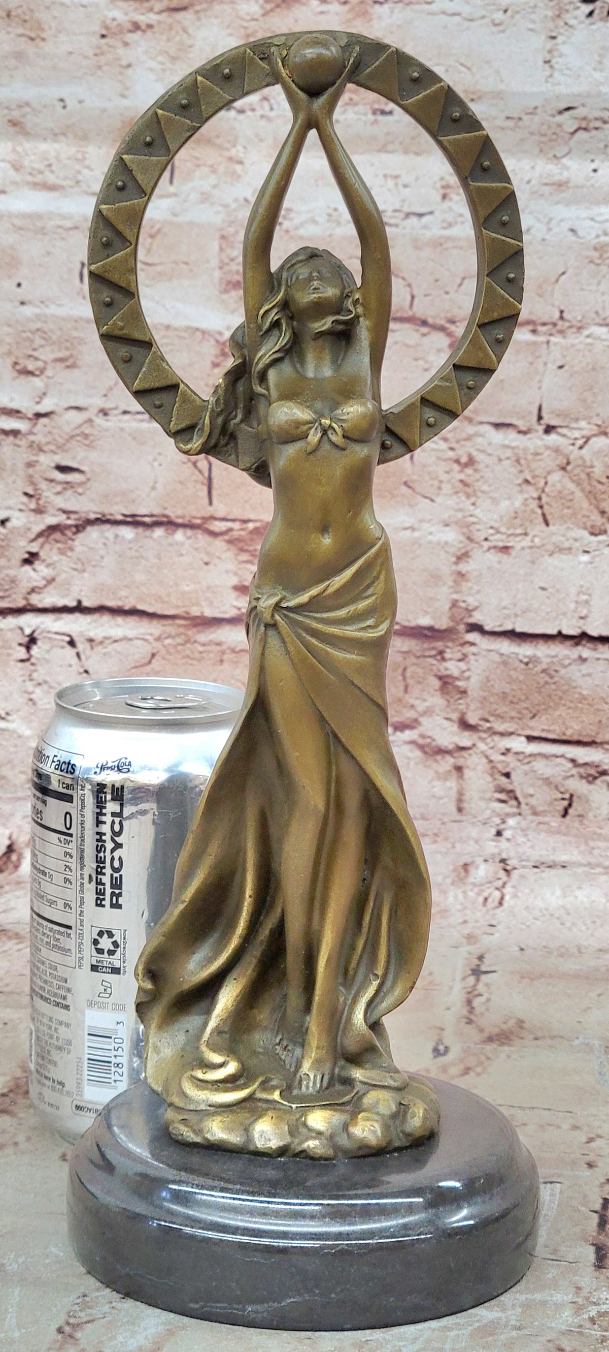 Art Nouveau Hand Made Classic Sexy Girl Bronze Sculpture Figurine Marble Base
