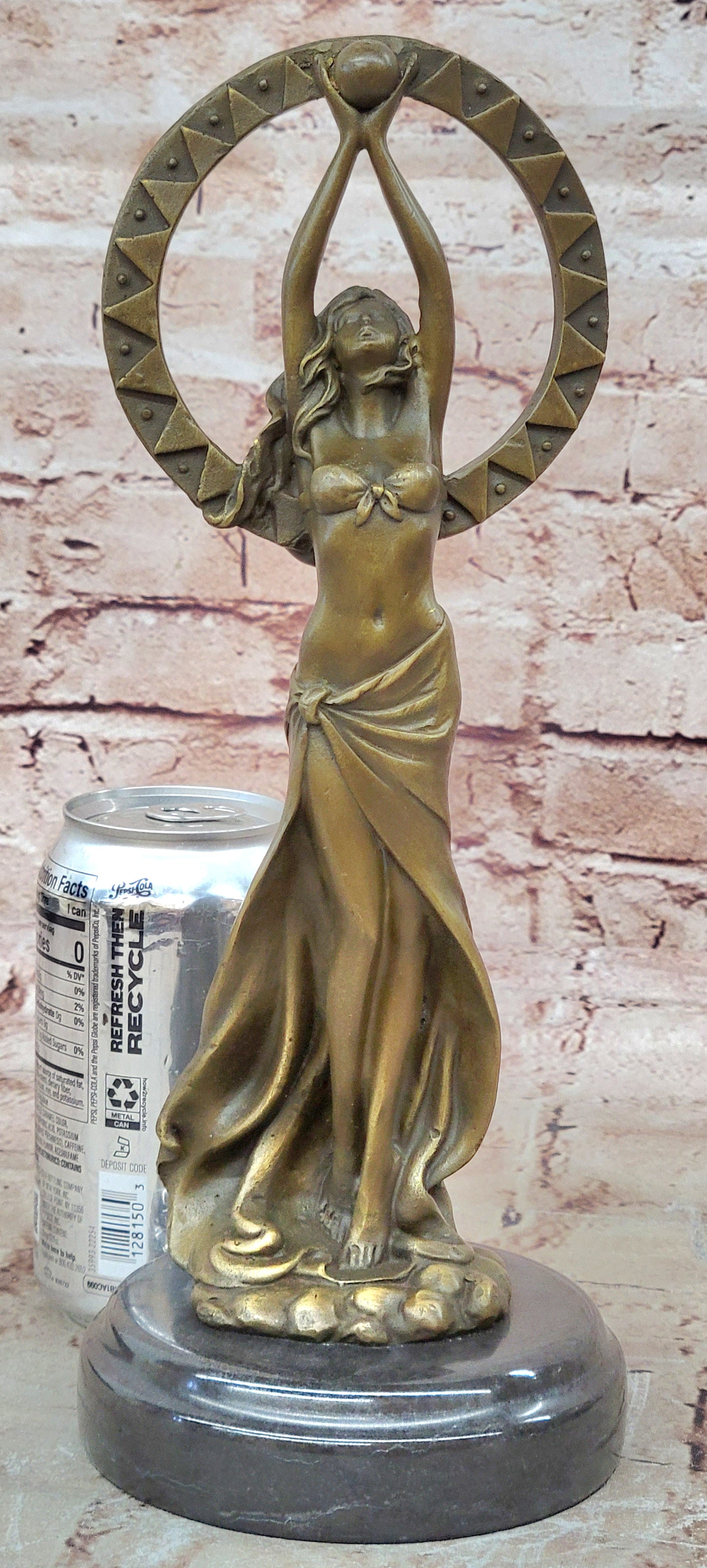 Art Nouveau Hand Made Classic Sexy Girl Bronze Sculpture Figurine Marble Base