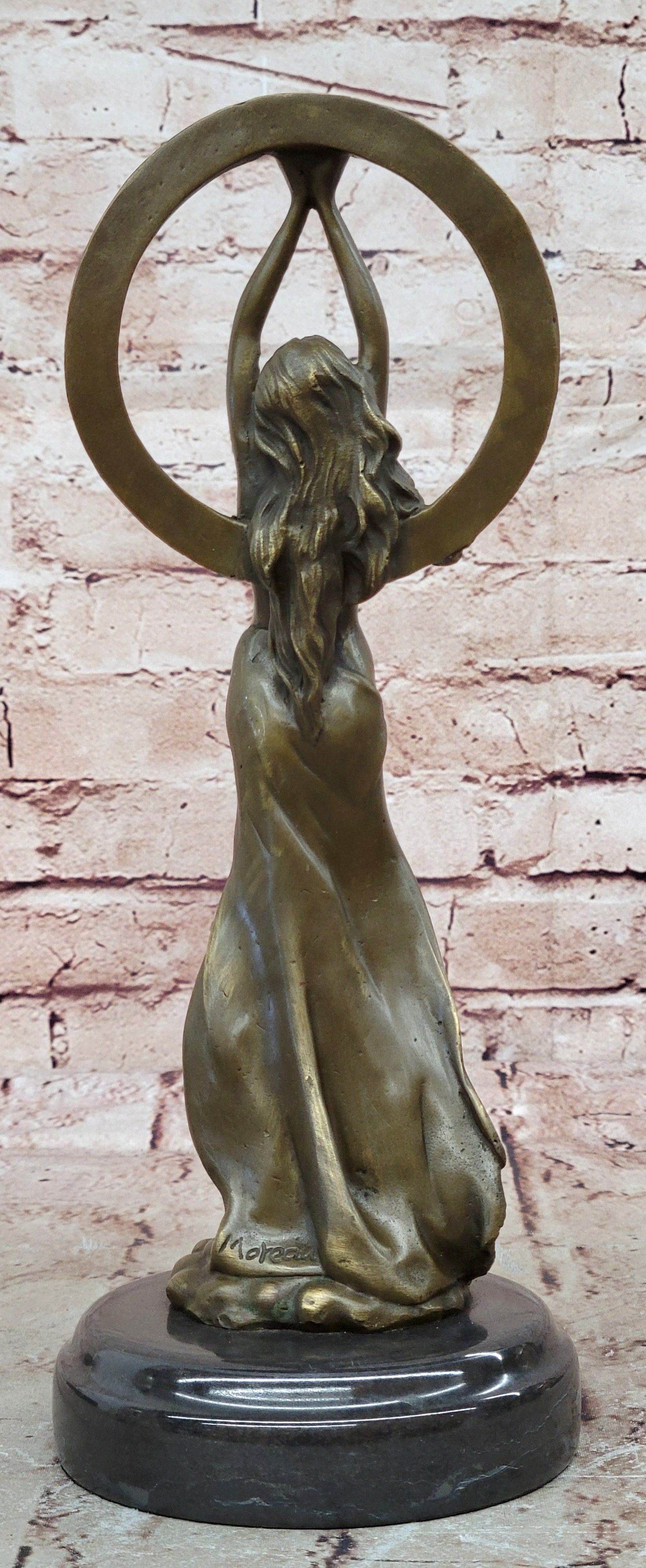 Art Nouveau Hand Made Classic Sexy Girl Bronze Sculpture Figurine Marble Base