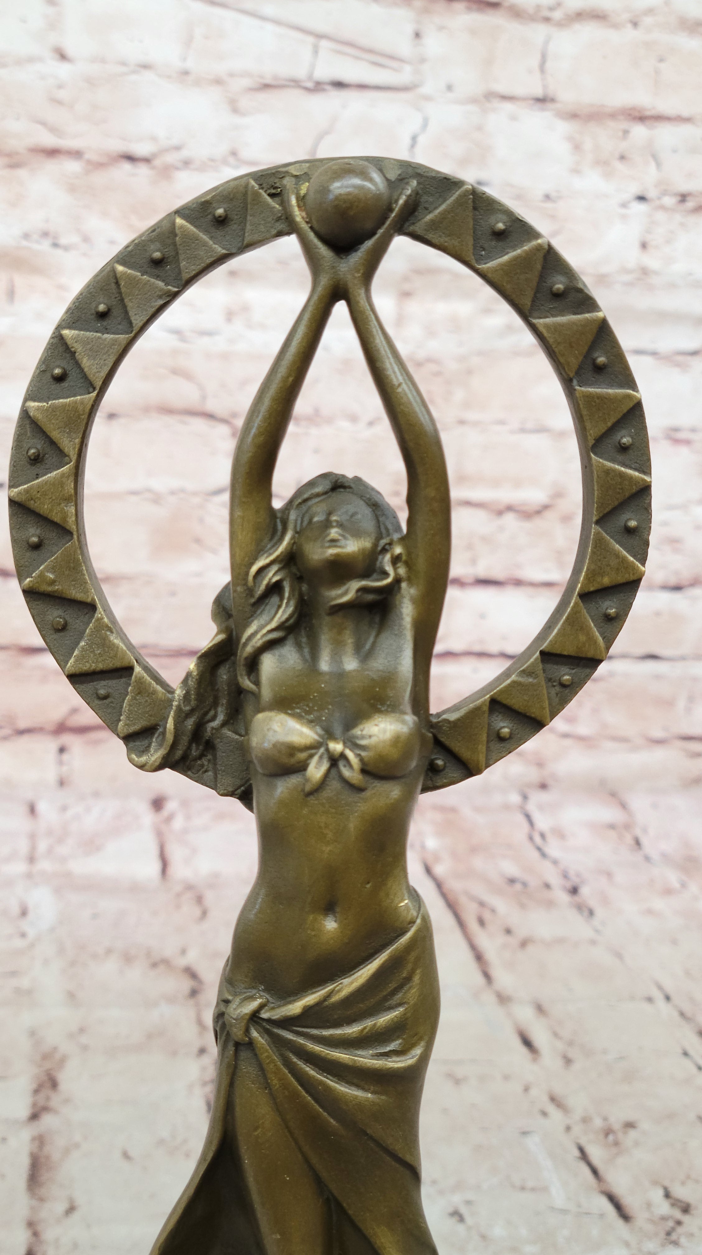 Art Nouveau Hand Made Classic Sexy Girl Bronze Sculpture Figurine Marble Base