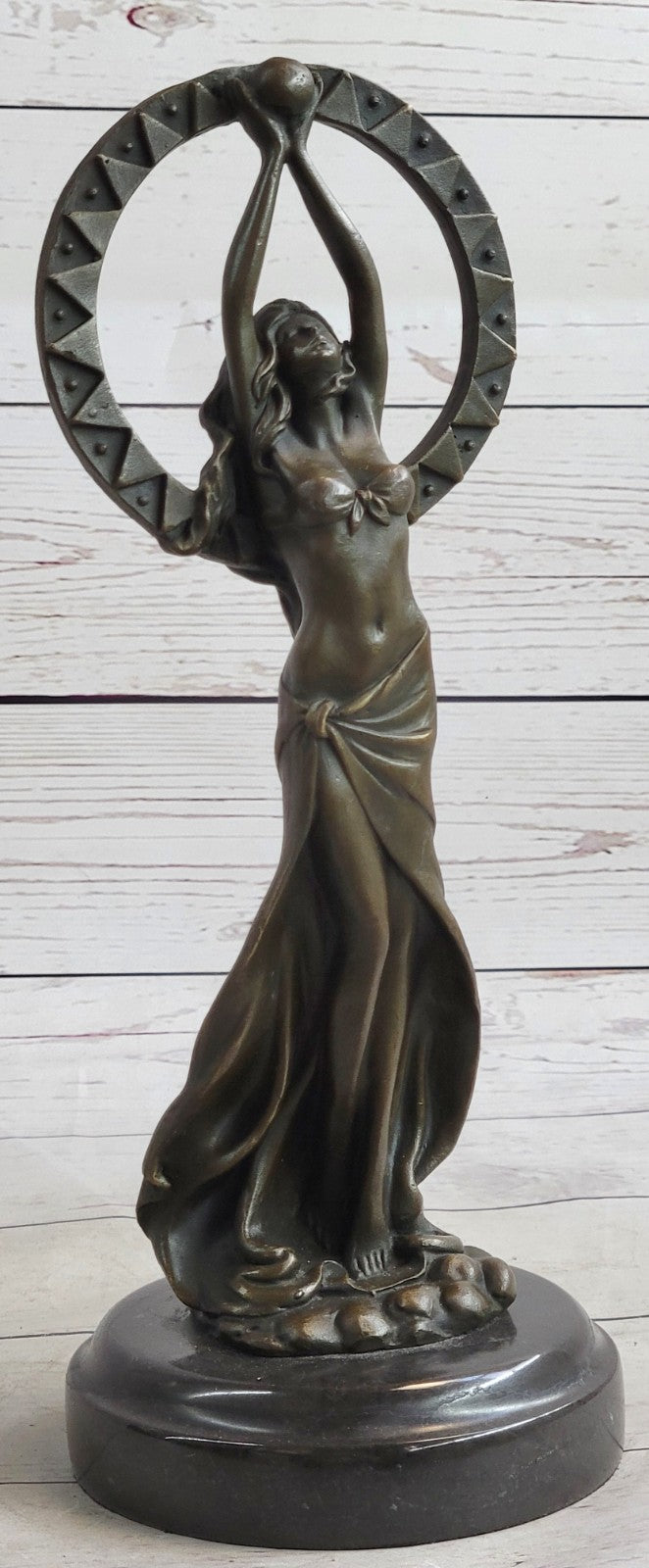 Art Nouveau Hand Made Classic Sexy Girl Bronze Sculpture Figurine Marble Base