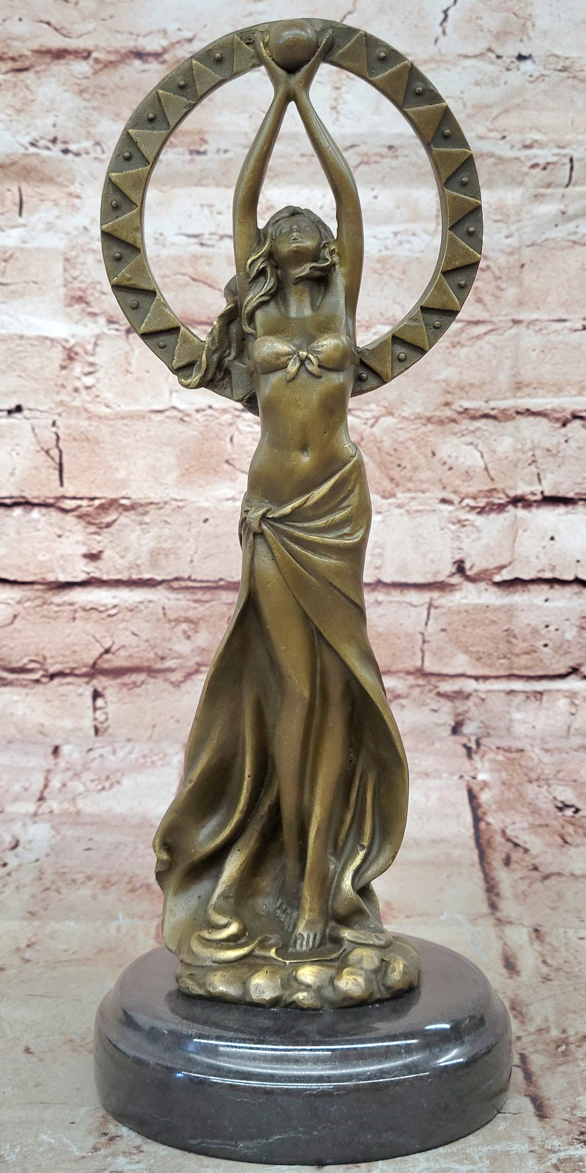 Art Nouveau Hand Made Classic Sexy Girl Bronze Sculpture Figurine Marble Base