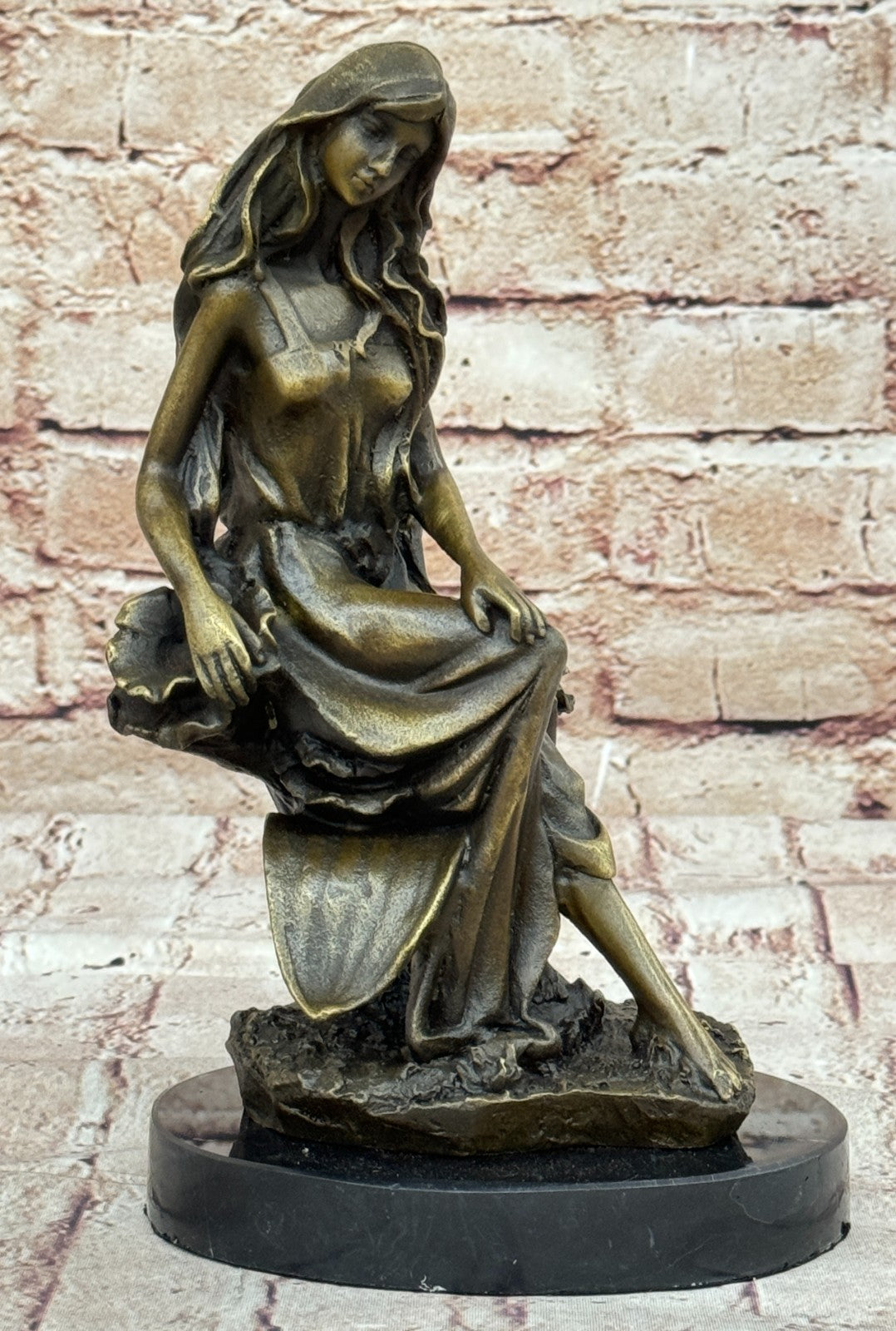 Art Deco Signed Original Mavchi Collectible Collector Woman in Garden Bronze Sta
