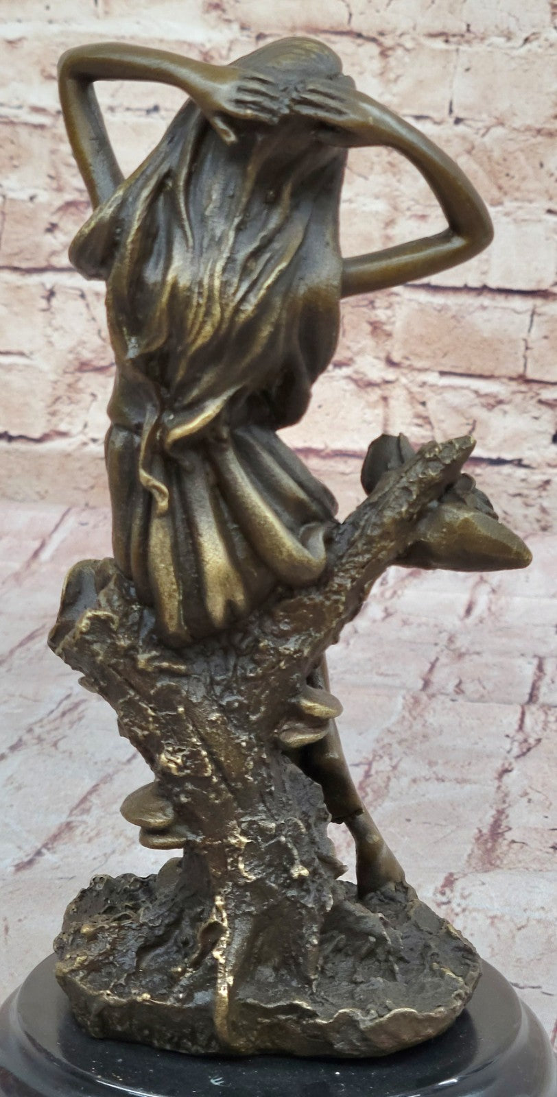 Handcrafted Art Nouveau Sexy Maiden with Bunch of Roses Flower Bronze Figurine