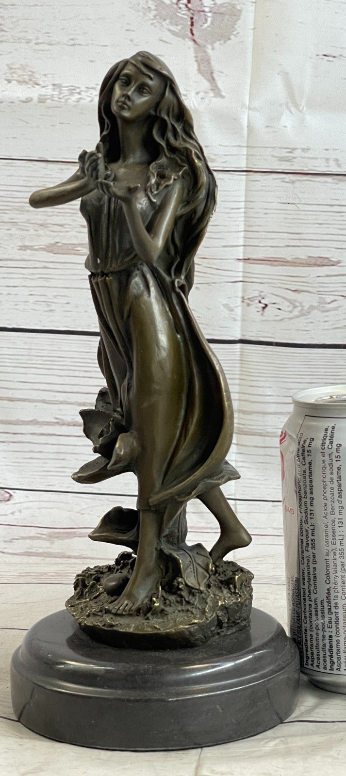 Hand Made Mid Century Sexy Woman in Forest Bronze Sculpture Marble Base Decor