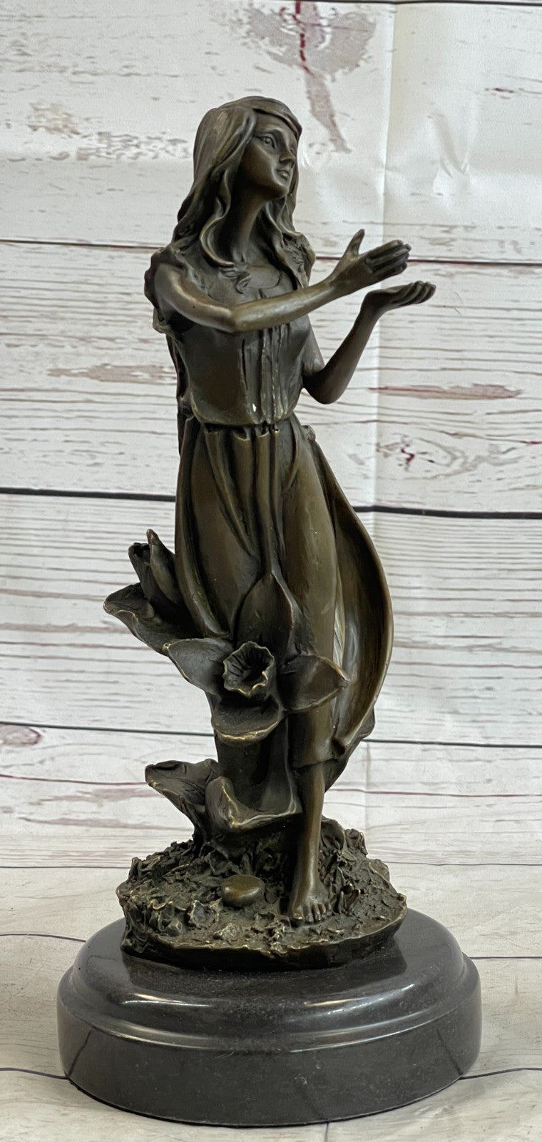 Hand Made Mid Century Sexy Woman in Forest Bronze Sculpture Marble Base Decor
