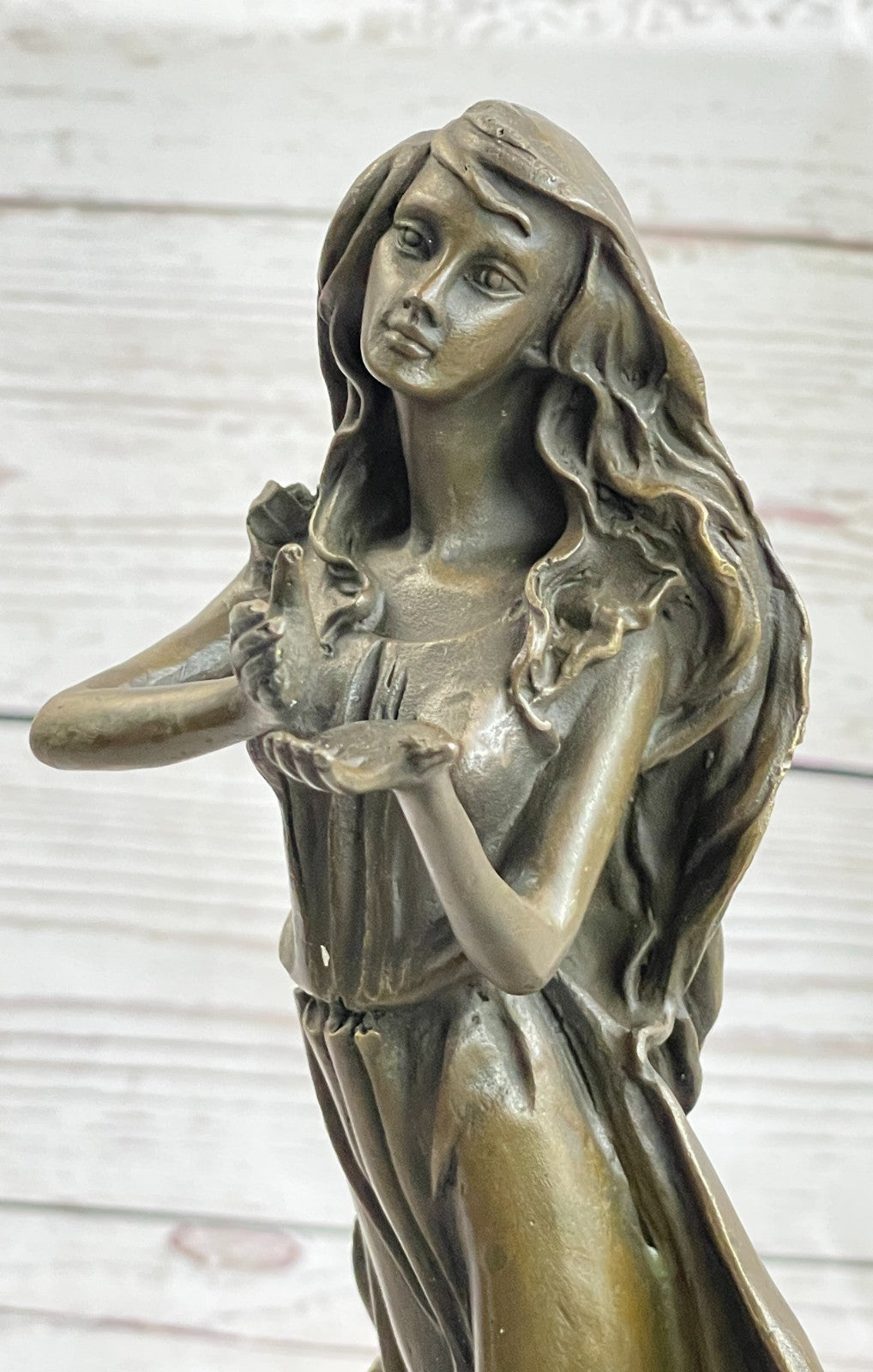 Hand Made Mid Century Sexy Woman in Forest Bronze Sculpture Marble Base Decor